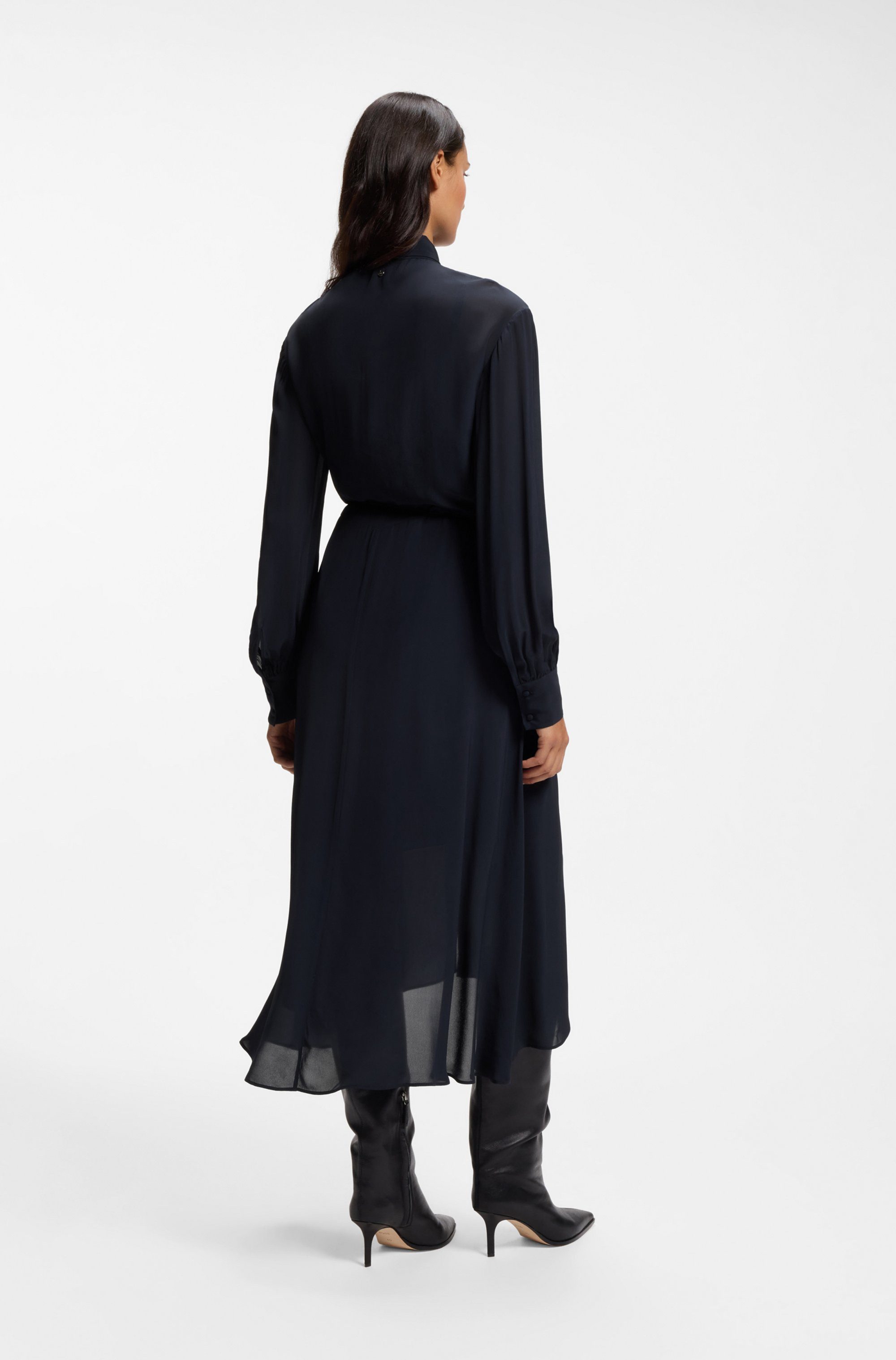 BOSS ORANGE Hemdblusenkleid Dristella Premium Damenmode aus Crêpe de Chine, Midi-Länge