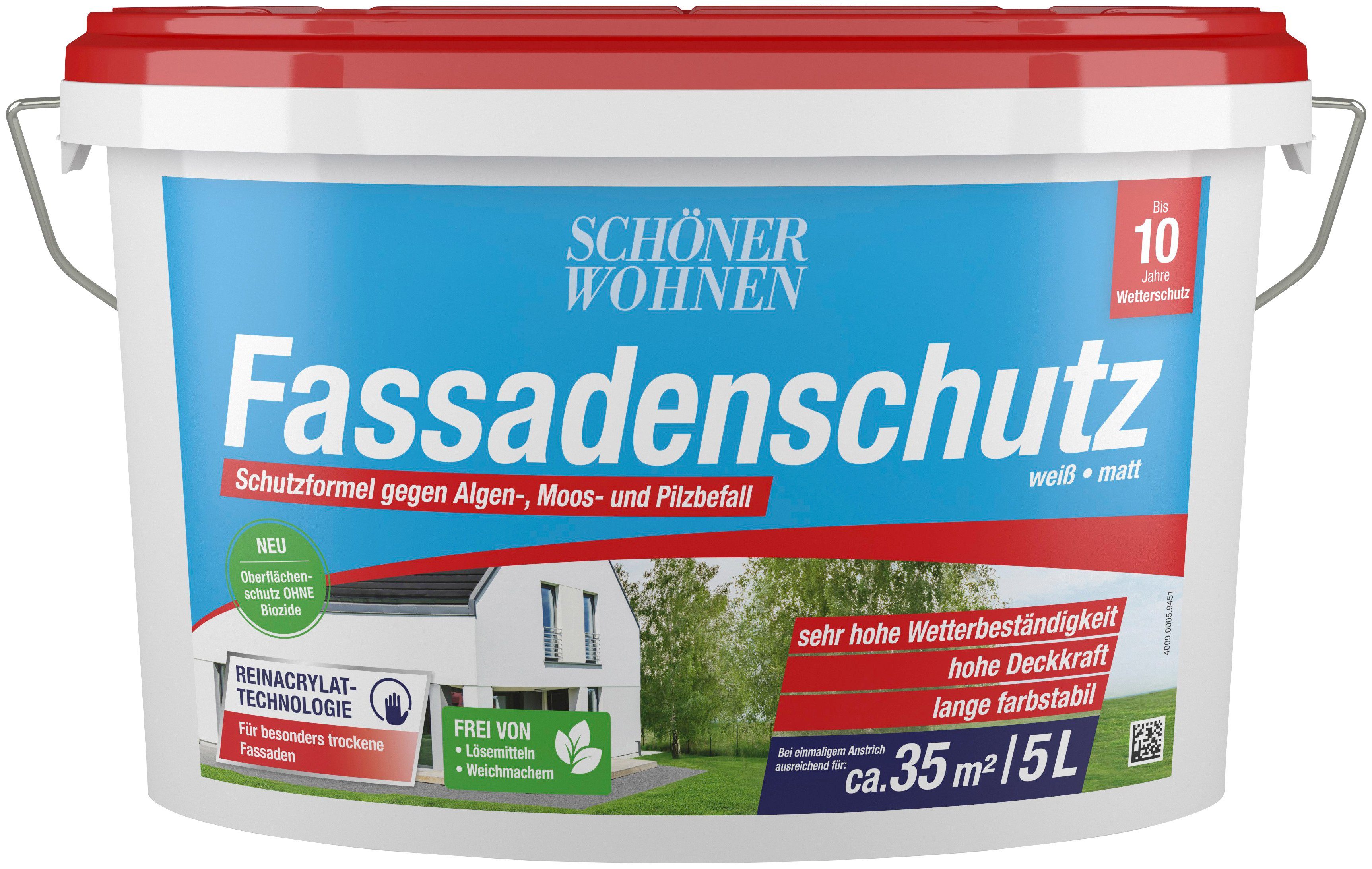 SCHÖNER WOHNEN FARBE Fassadenfarbe Fassadenschutz 2,5L, 2,5 Liter, weiß, hoch wetterbeständig und wasserabweisend