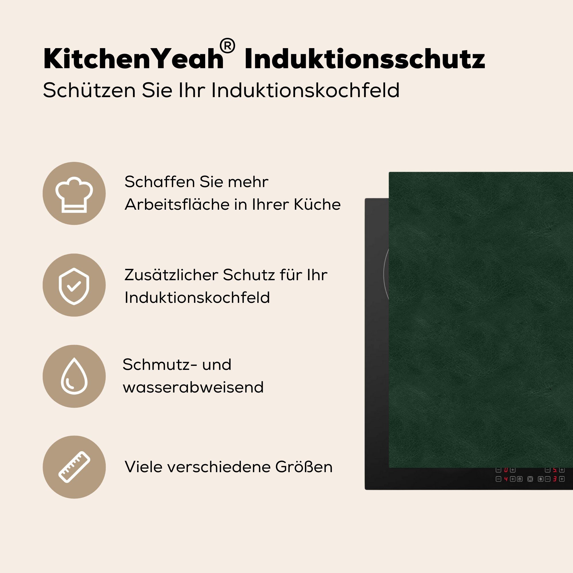 Leder tlg), Grün MuchoWow Tierfell, Vinyl, 81x52 Herdblende-/Abdeckplatte - - Induktionskochfeld für die küche, Schutz - cm, Induktionsschutz Ceranfeldabdeckung (1