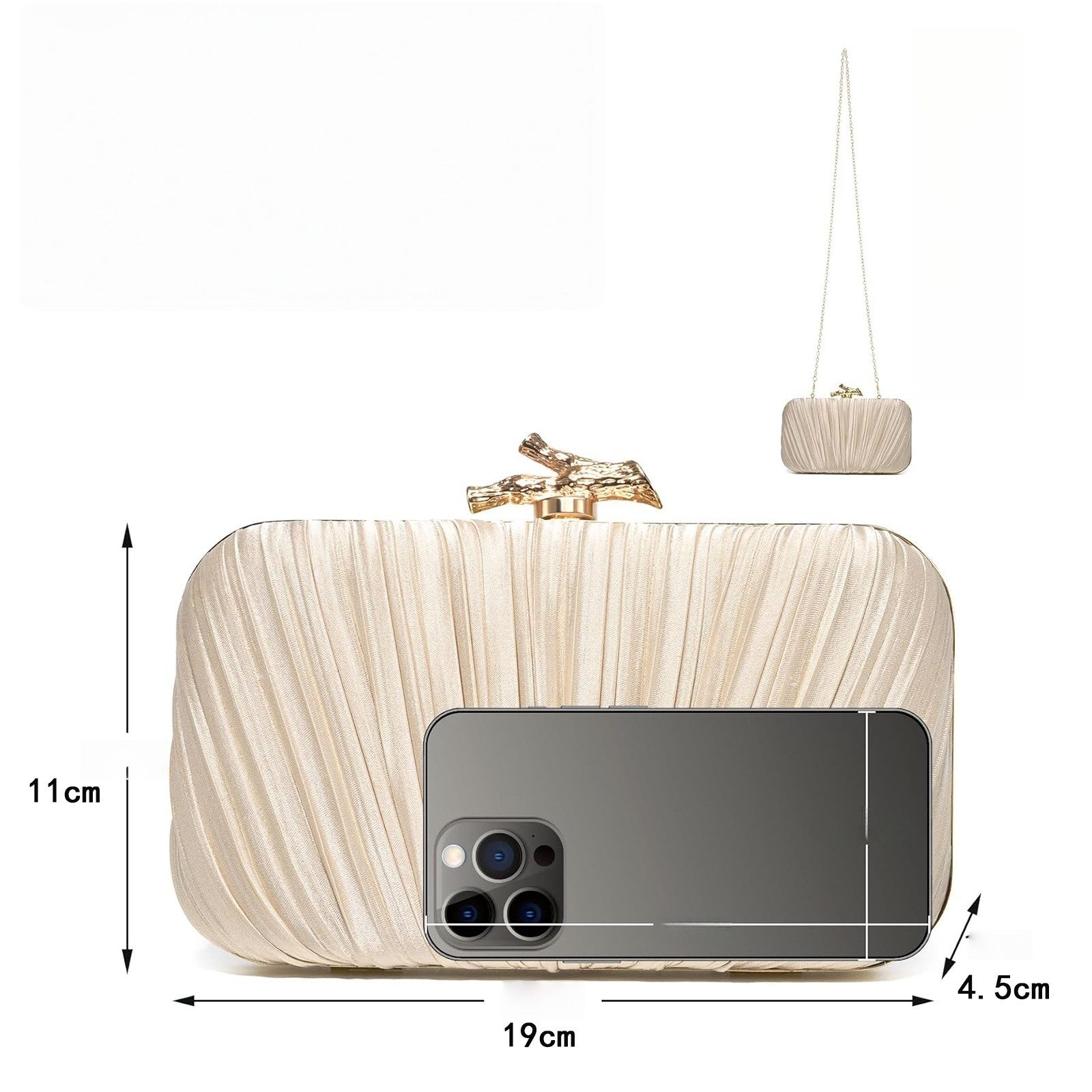 FOUORTUNATE-BEE Abendtasche Damen Abendtasche, Faltenhandtasche mit Kette, elegant & abnehmbar, Handtasche für Hochzeit Party, Satin Clutch, Schulter und Handtasche