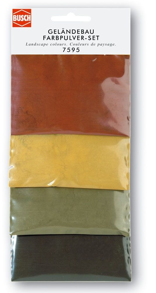 Busch Modelleisenbahn-Spielunterlage Busch 7595 Geländebau-Farbpulver-Set 4-tlg. zum Färben von Mörteln...
