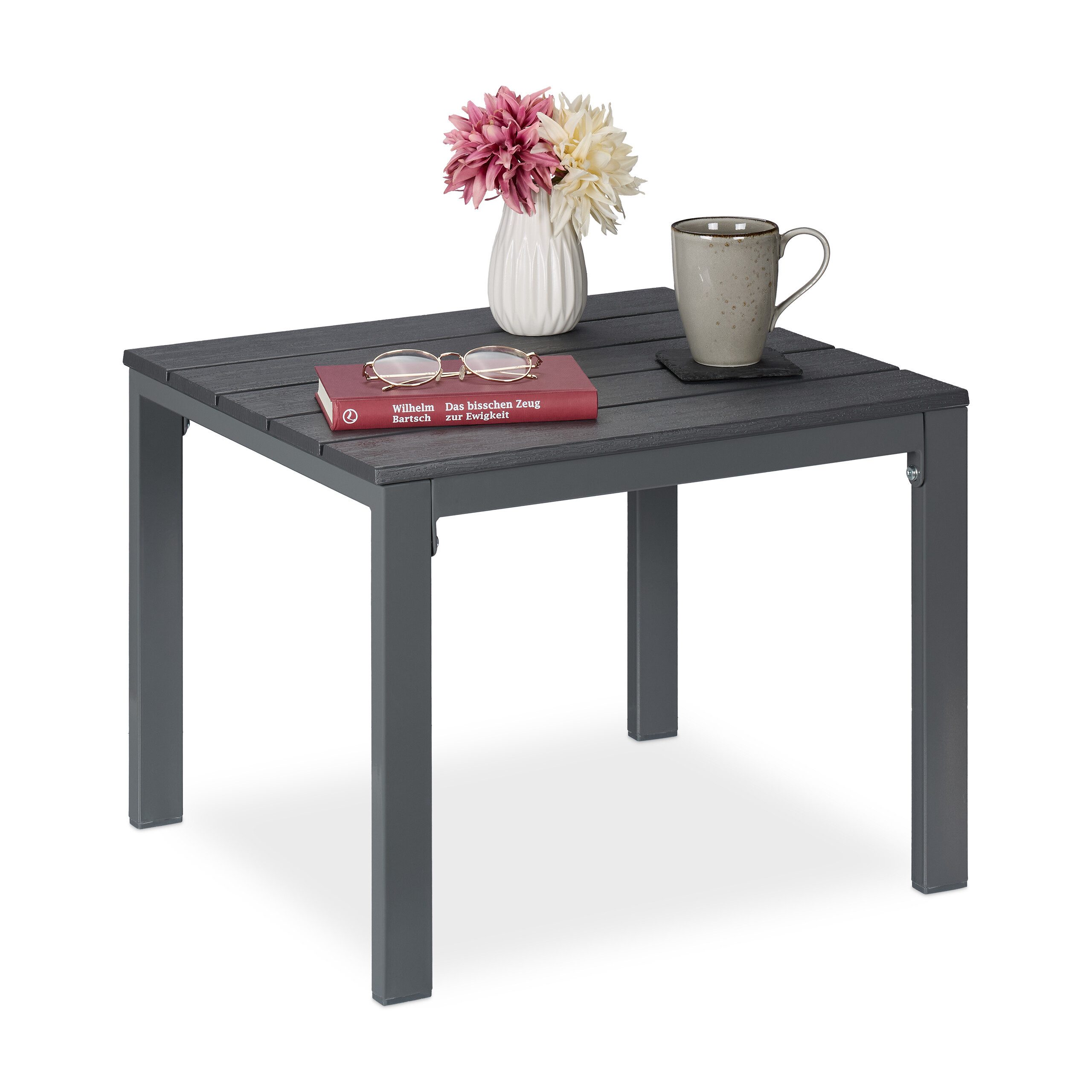 relaxdays Gartentisch Beistelltisch Balkon, grau
