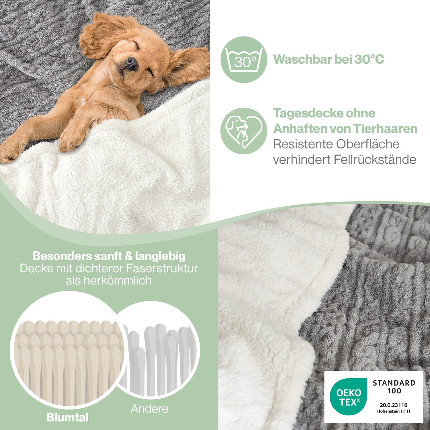 Wohndecke Oeko-TEX zertifizierte waschbare Wohn- & Kuscheldecke, Blumtal, m günstig online kaufen