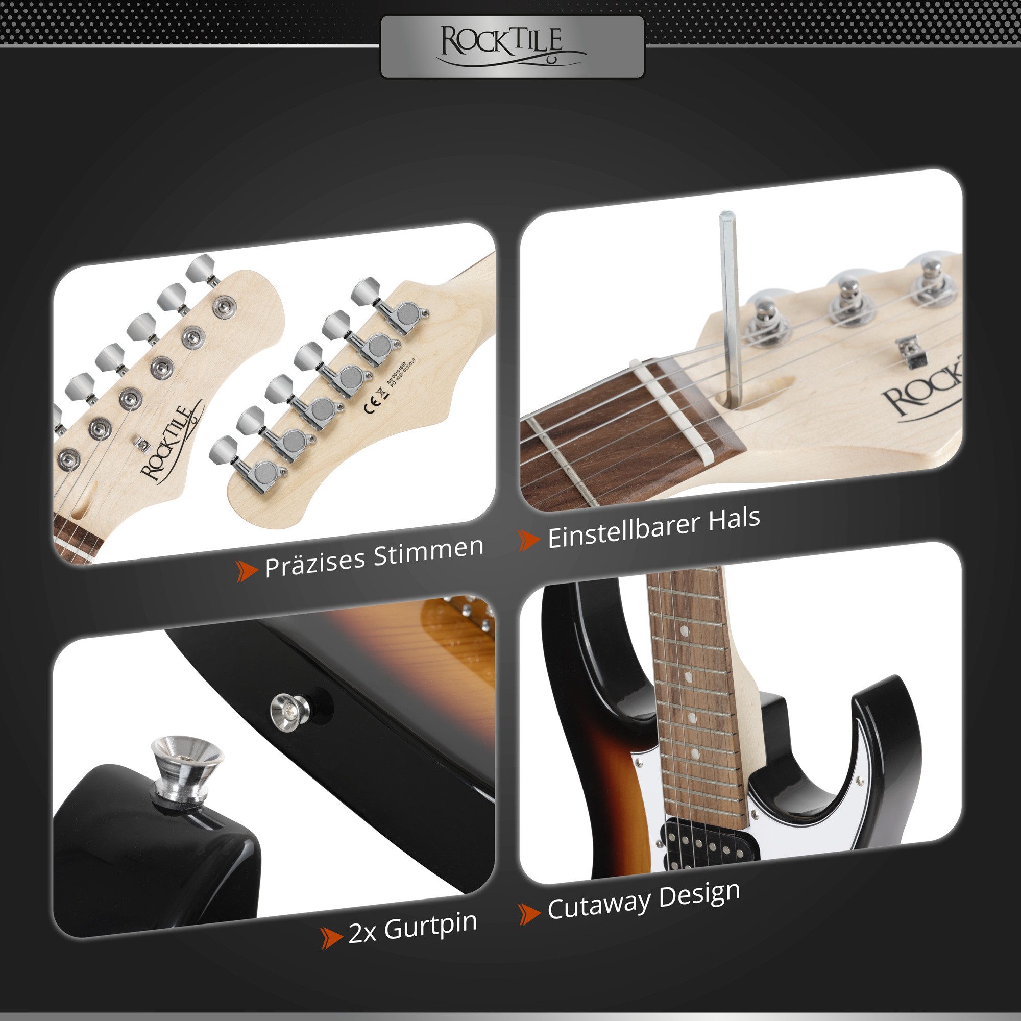 Rocktile E-Gitarre Rocktile Youngster YS-1 3/4 E-Gitarre, 1-St., 2 Humbucker Tonabnehmer, 24 Bünde