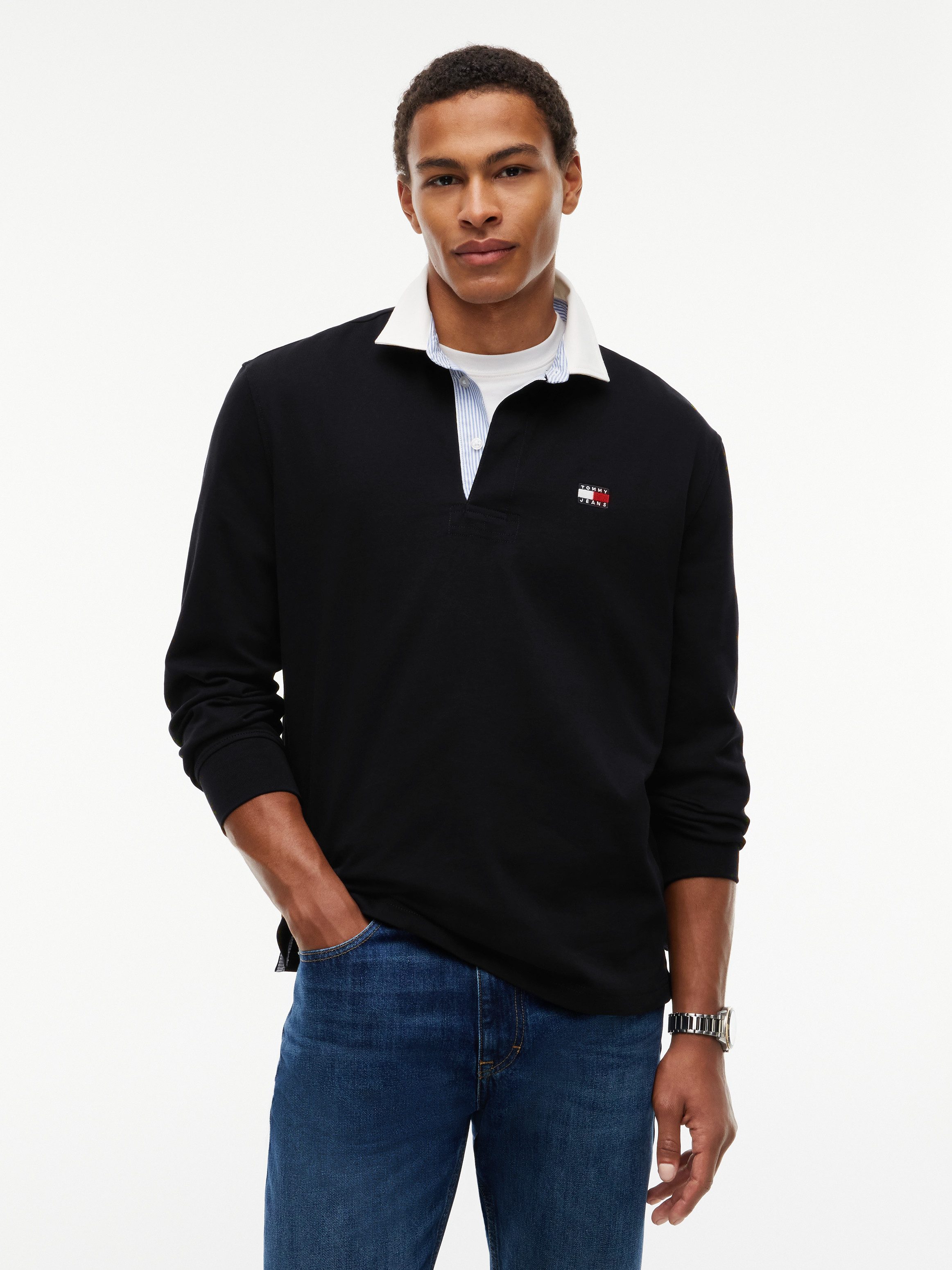 Tommy Jeans Langarm-Poloshirt TJM RLX ESS BADGE RUGBY EXT Relaxed Fit Rugby-Shirt