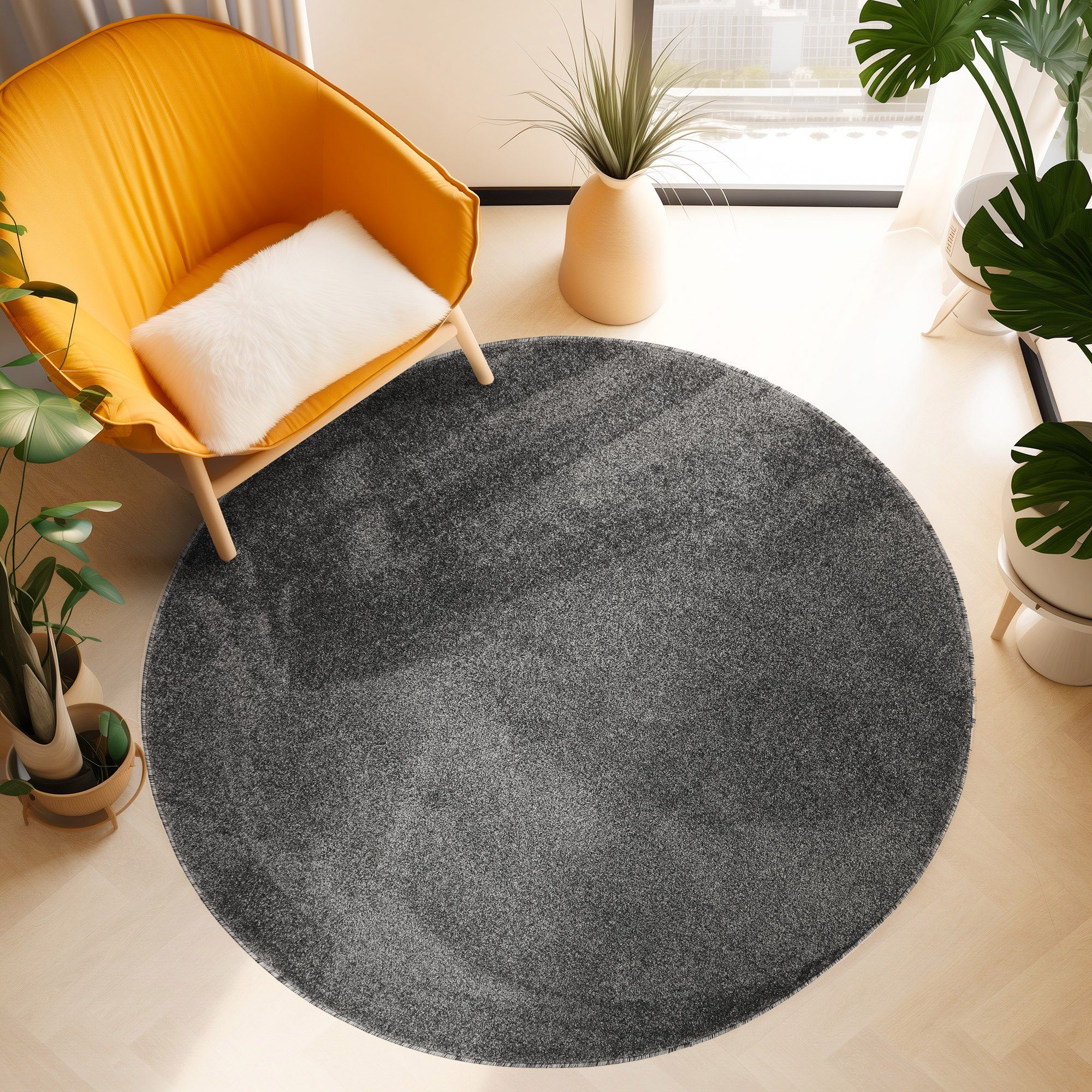 SIMPEX24 Teppich Unicolor - Einfarbig, Rund, Höhe: 11 mm, Einfarbig Kurzflo günstig online kaufen