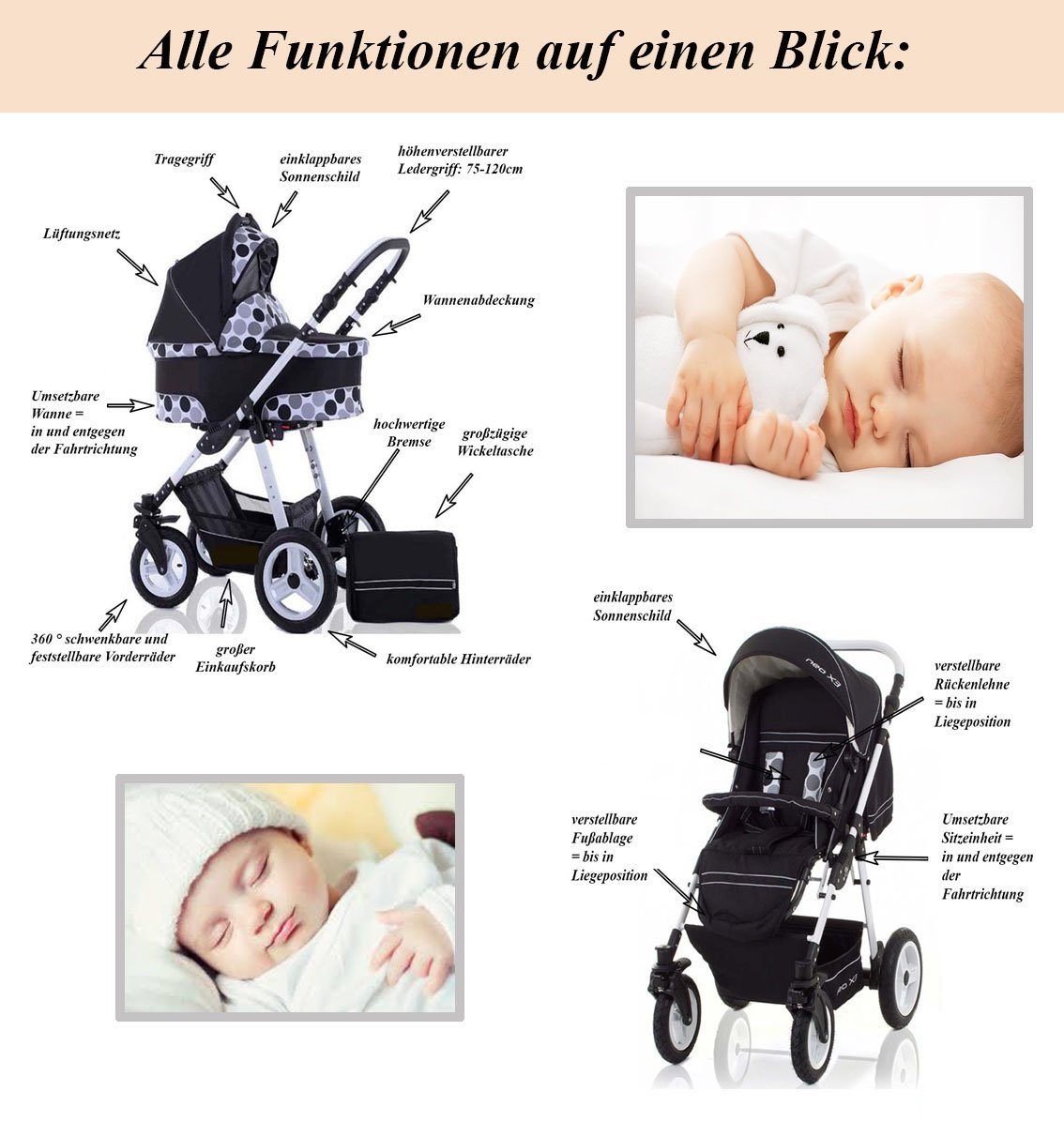 von Teile Kombi-Kinderwagen Farben 4 Autositz in Geburt City in inkl. 1 - babies-on-wheels 16 16 Grau-Grün-Dekor Jahre - bis Star 3