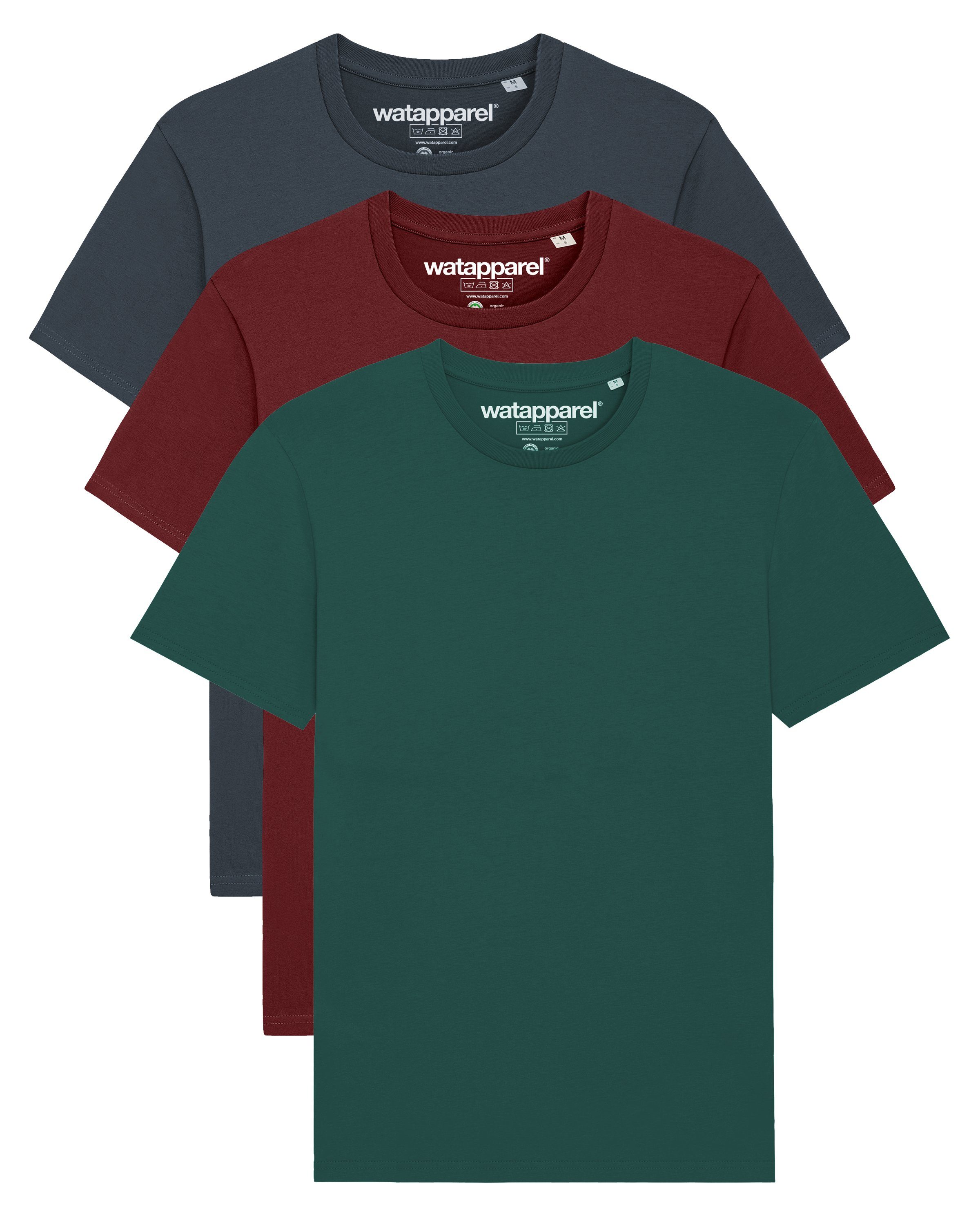 Pack 3er Apparel / India / Green Ink Burgundy Grey Glazed (1-tlg) Print-Shirt wat? Basic Creator