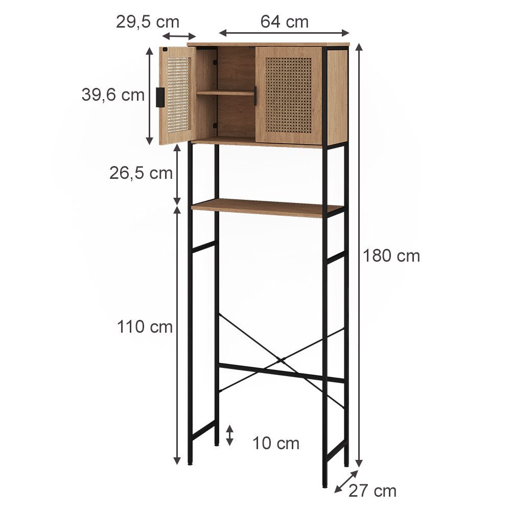 Vicco Badregal Linara, Eiche/Schwarz, 64 x 180 cm