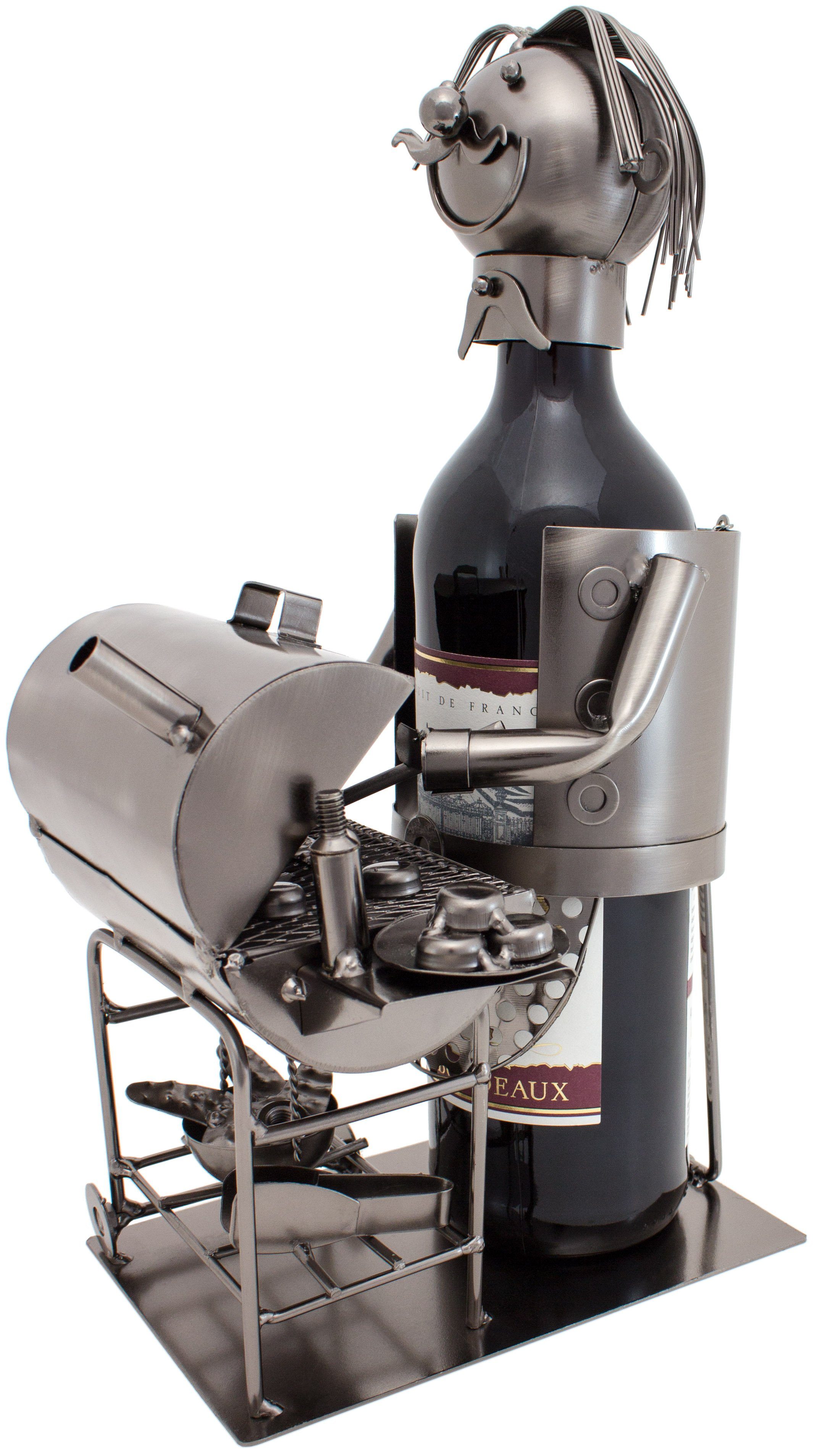 BRUBAKER Weinflaschenhalter Barbecue Grill Flaschenhalter, (inklusive Grußkarte), Weinhalter Metall Skulptur, Wein Geschenk für Grillmeister – Bild 5 von 5