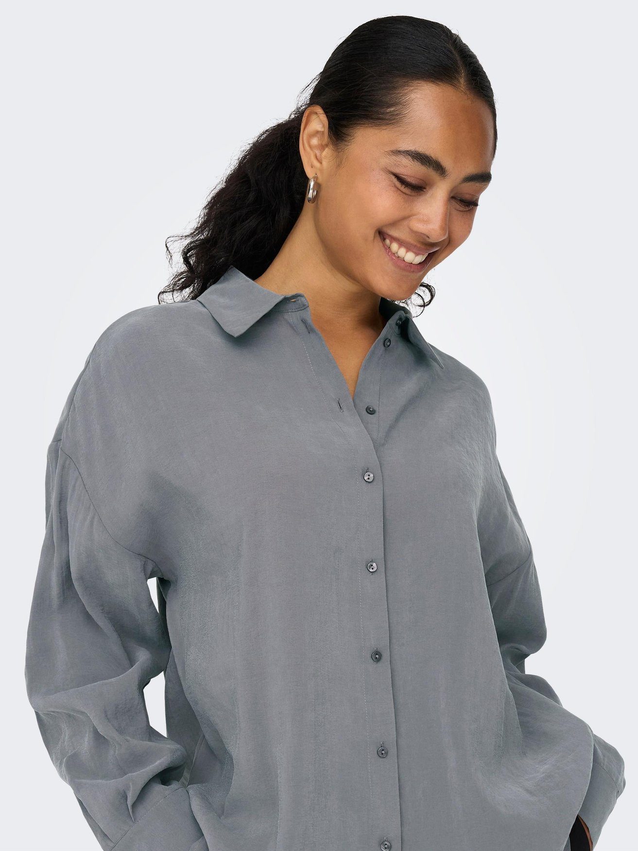 ONLY Blusenshirt Langarm Bluse Weites in Grau 5635 Hemd ONLIRIS Oversize Shirt