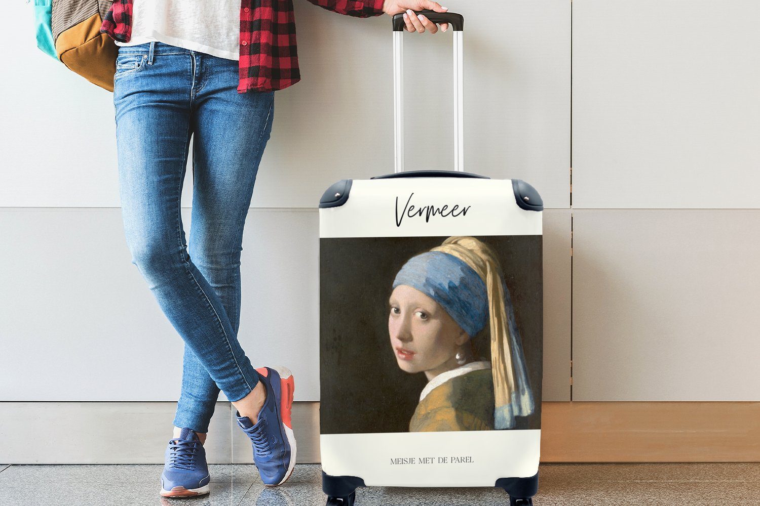 - Mädchen Johannes mit 4 Vermeer, dem mit Handgepäckkoffer für rollen, Reisetasche - Rollen, Perlenohrring Trolley, Das MuchoWow Reisekoffer Kunst Ferien, Handgepäck