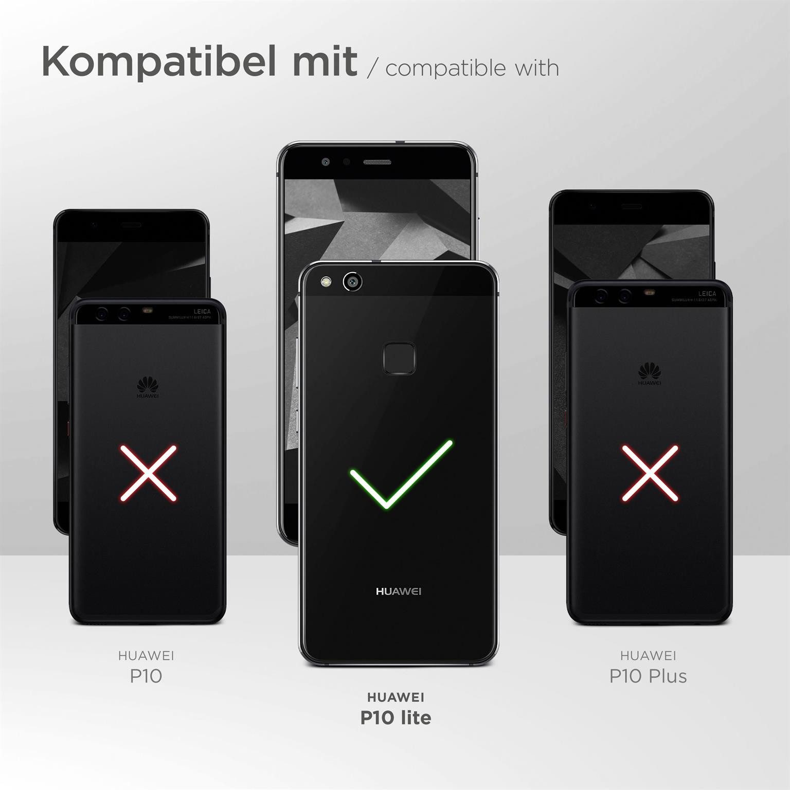 ONEFLOW Handyhülle für Huawei P10 Lite Premium Hülle Business Cover Grau 5,2 Zoll, 360 Grad Schutzhülle Flip Case Etui Klapphülle Dünn Leder Handy Tasche