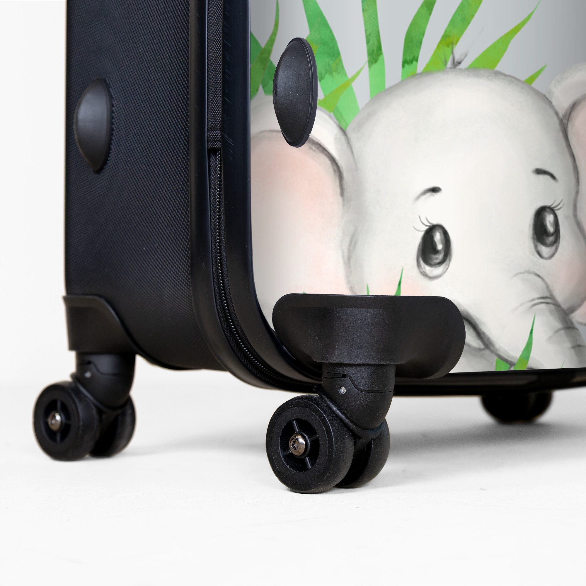 NoBoringSuitcases.com© Kinderkoffer Dschungel - Panda - Elefant - Giraffe - Kinder 77 cm - 98 L, 8 Rollen, Großer Reisetasche mit Rollen für 30kg, Kinderkoffer