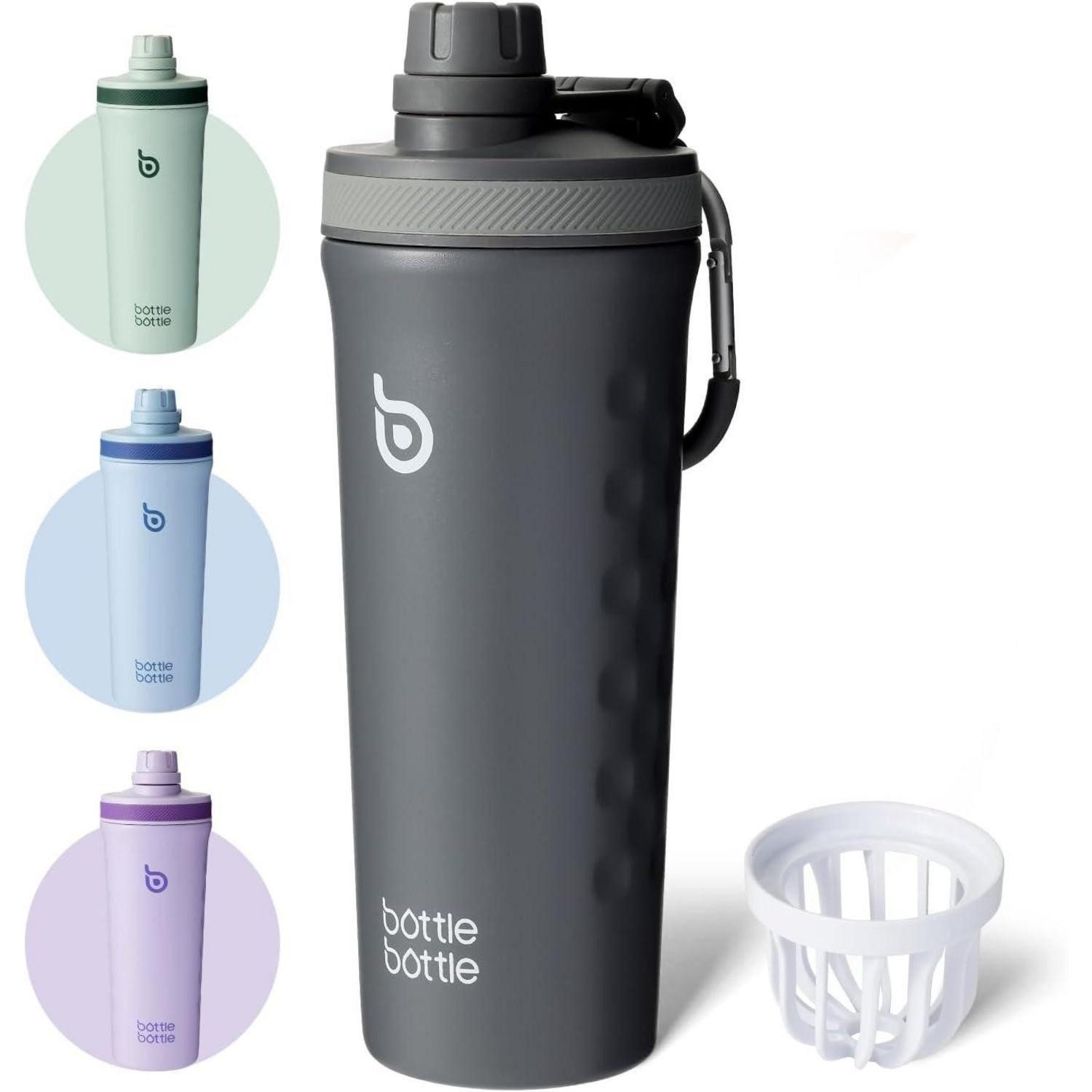 Protein Shaker Trinkflasche Edelstahl Shaker 740ml Grau