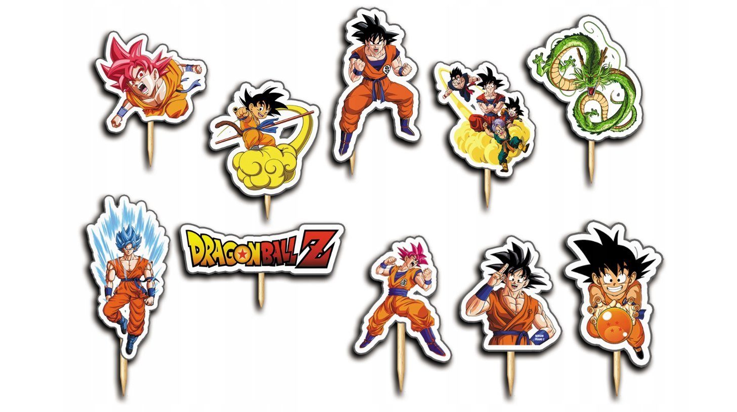 Festivalartikel Tortenstecker DRAGON BALL Z Topper Set 10 Stk Geburstag Torten Deko Kuchen Junge