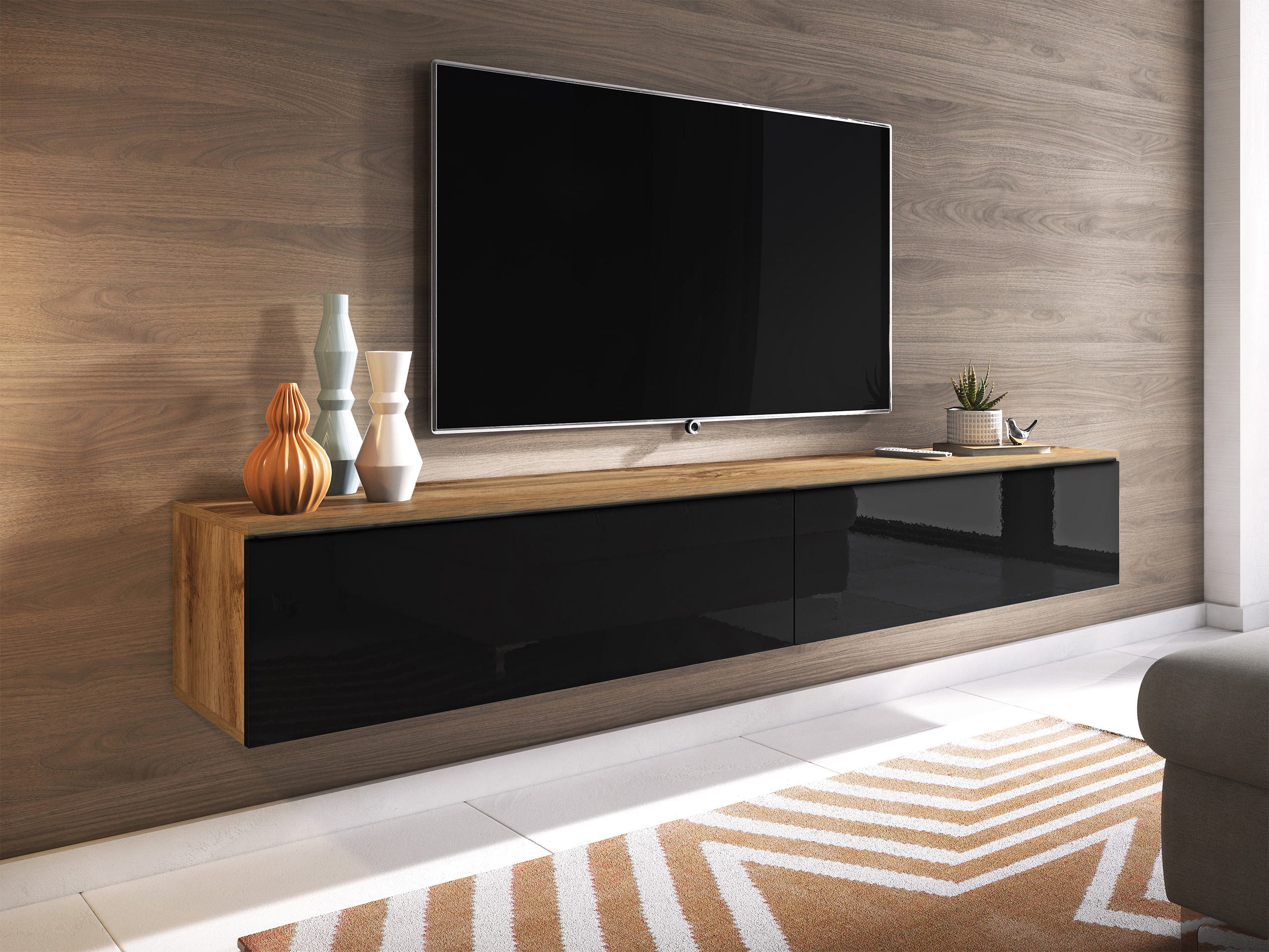 MIRJAN24 TV-Schrank D180 (mit zwei Klappen) LED Beleuchtung als Option, 180x33x30 cm