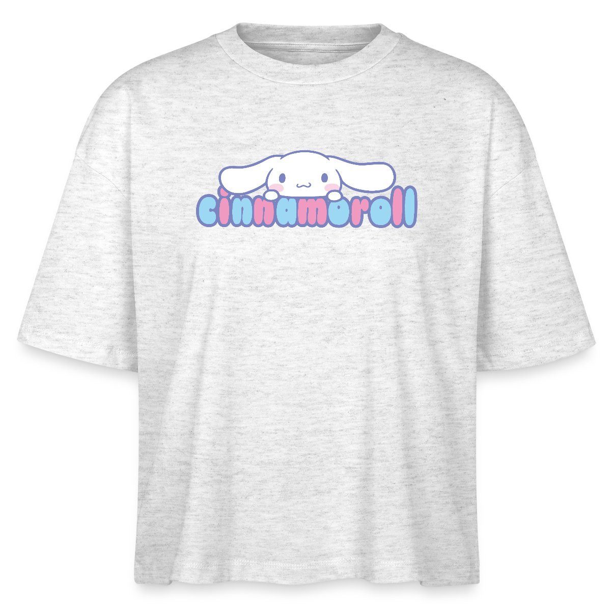 T-Shirt Cinnamoroll Guckt Über Schriftzug Boxy Shirt Damen
