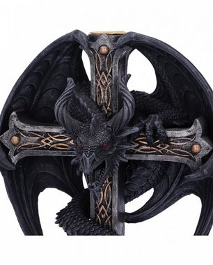 Horror-Shop Dekofigur Gothic Kerzenständer mit Drache & kreuz 24,5 cm