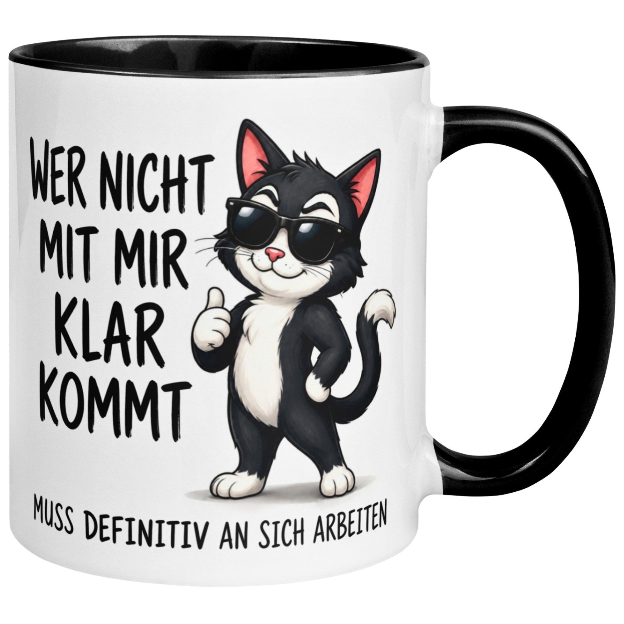 Momentals Tasse Katze – Wer nicht mit mir klar kommt – lustiger Katzen Geschenk Becher, Gratis Versand · Links-&Rechtshänder · Spülmaschinenfest