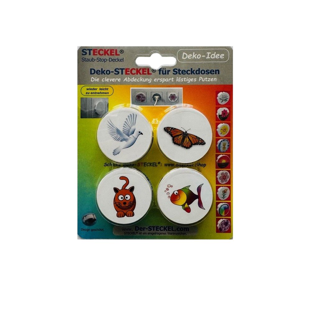 STECKEL Wanddekoobjekt 4 Stück DEKO-STECKEL® - DS-468 Tiere - Steckdosen Abdeckung (Spar-Set, 4 St., 4er-Set), praktisch und dekorativ