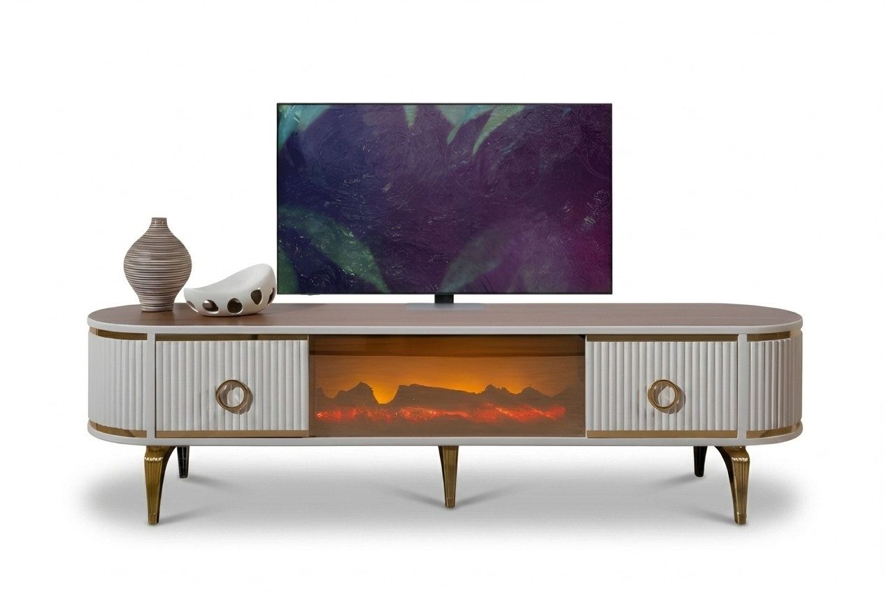 Xlmoebel Lowboard XLMOEBEL Fernsehmöbel mit Kamin, Farbwechsel-LEDs und Soundsystem (Lowboard, 1 St., 180 x 45 x 35 cm), Made in Europa