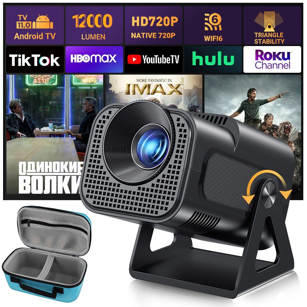 XGODY Gimbal 5 Mini LCD-Beamer (10000:1, 1920x1080 px, 4K-Unterstützung Heimfilmprojektor 180° drehbar)