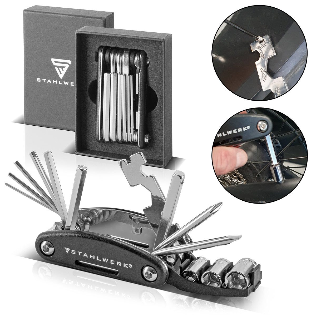 STAHLWERK Multitool Multitool / Multifunktionswerkzeug Fahrrad, (Packung, 1 St., Einzelartikel), 16 in 1 Reparaturwerkzeug