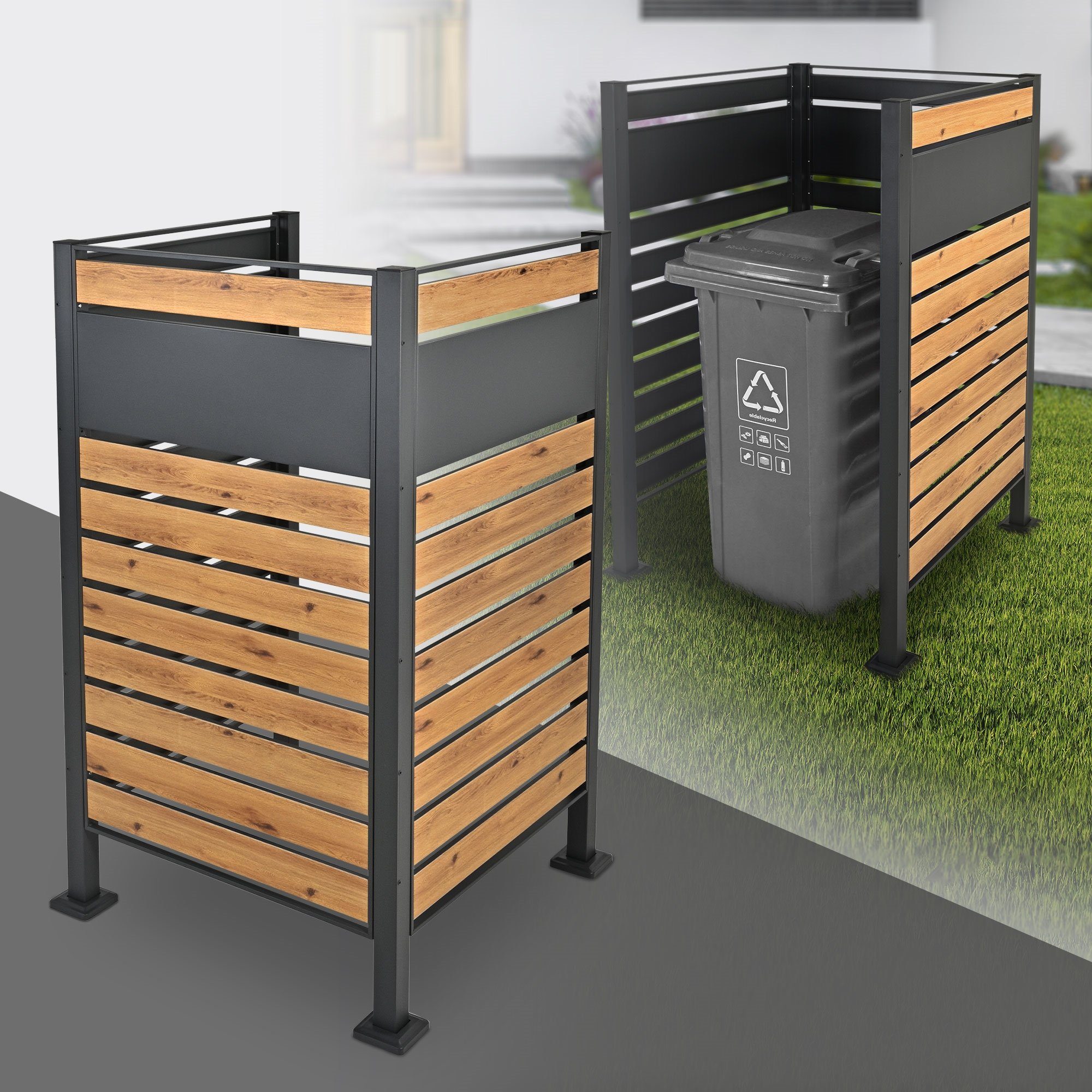 ML-DESIGN Mülltonnenbox Müllbox aus Stahl wetterfeste Mülltonnen Verkleidung Mülltonnengarage, Mülltonnenzaun Mülltonnenabtrennung mit 1 Zaunelement, erweiterbar