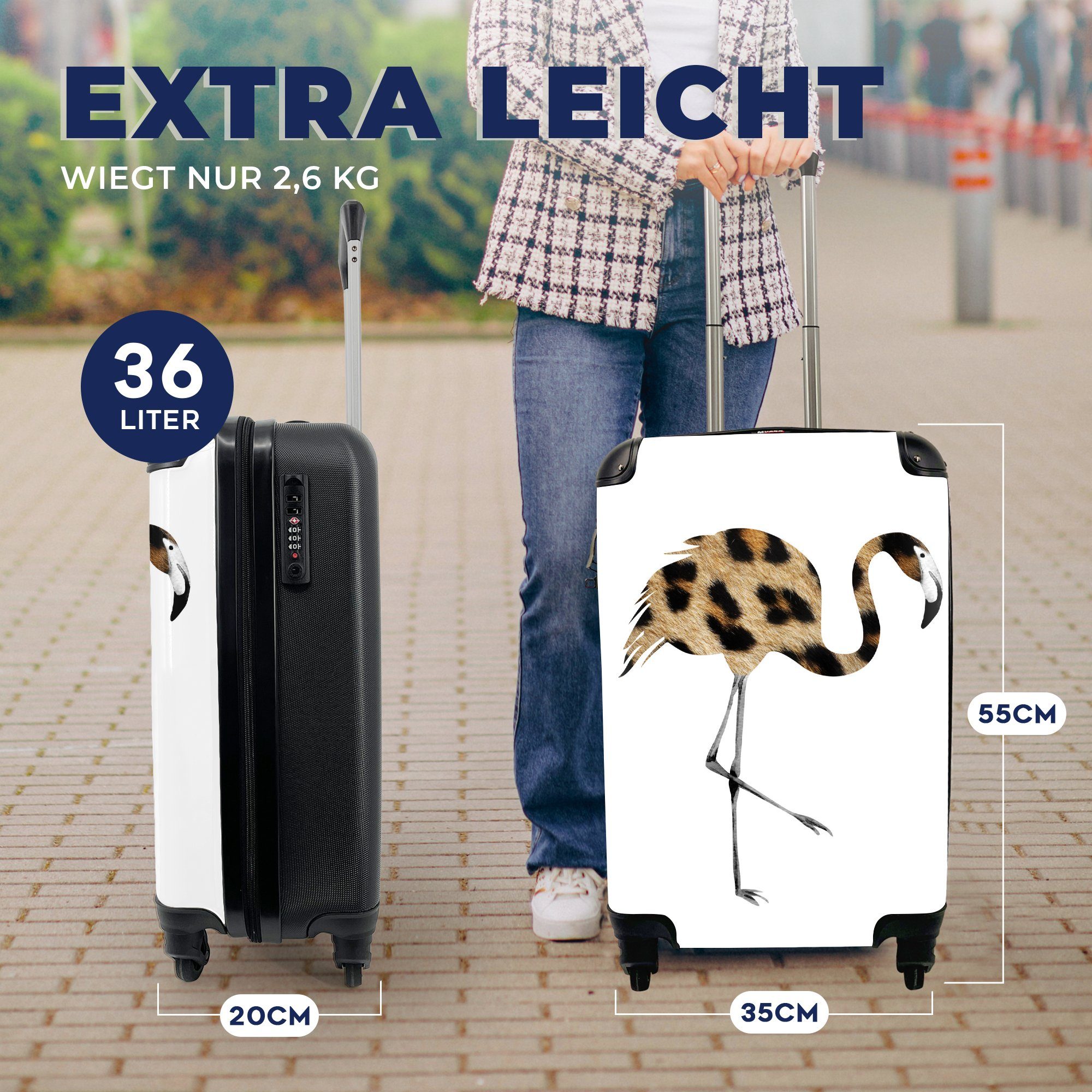 Reisekoffer Pantherdruck für MuchoWow - Handgepäck Flamingo - 4 Ferien, mit Reisetasche Rollen, Handgepäckkoffer rollen, Tier, Trolley,