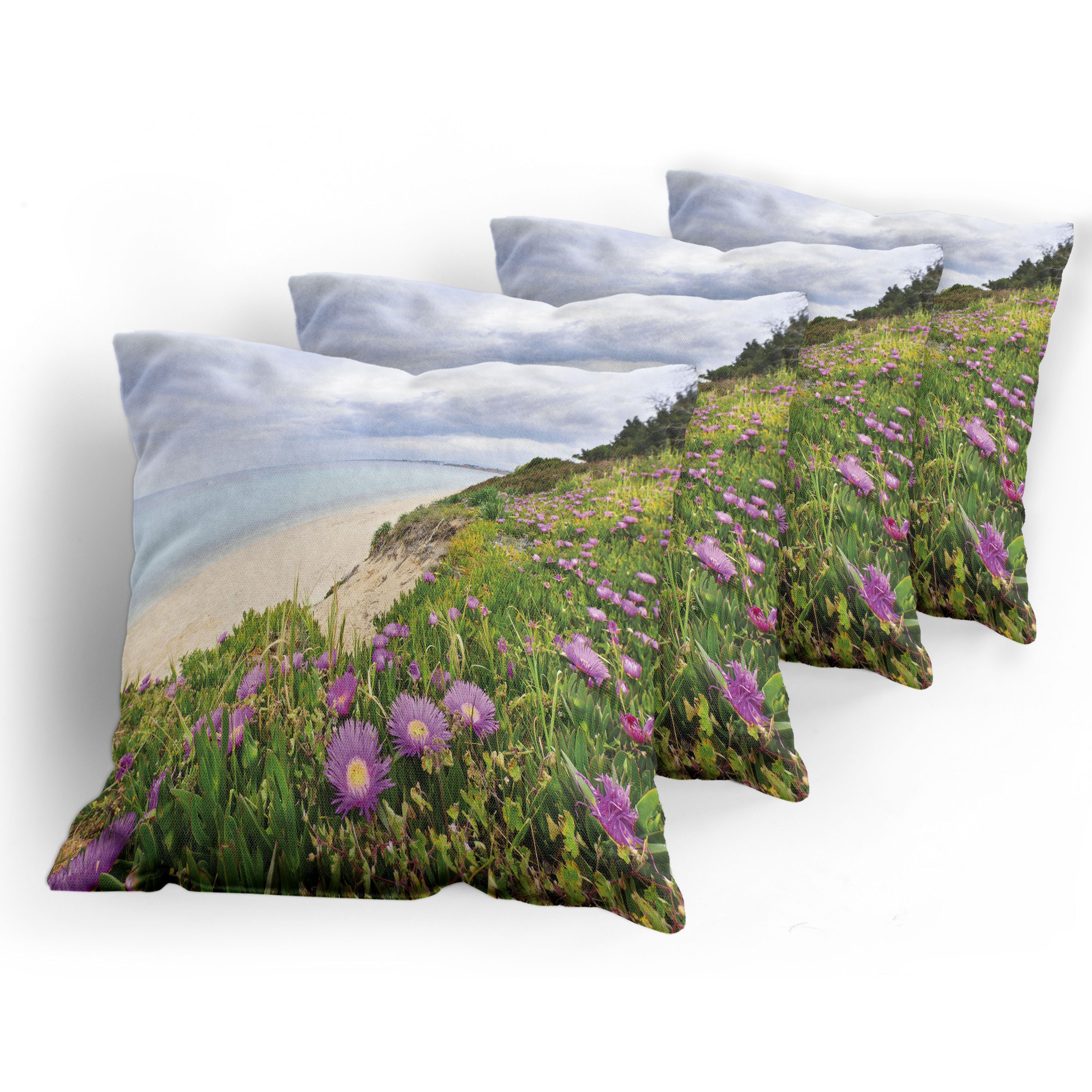 Modern Wildflower (4 Digitaldruck, Doppelseitiger mit Blooming Ägäis Abakuhaus Accent Stück), Kissenbezüge