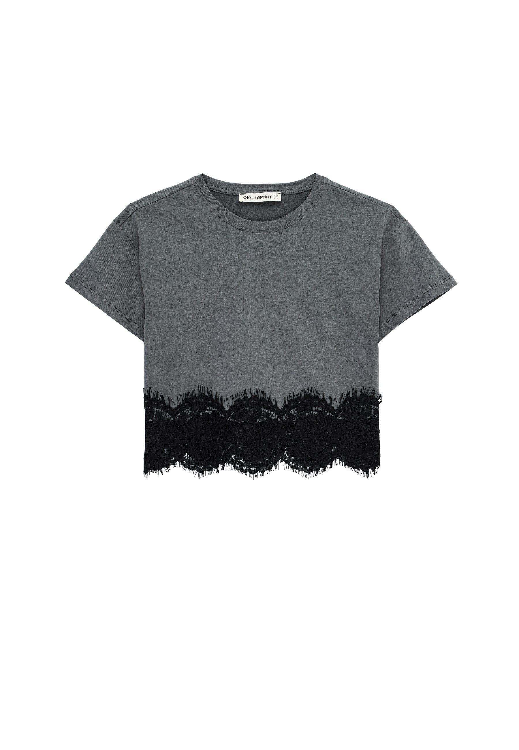 Koton T-Shirt Koton Damen Kurzarm-Crop-T-Shirt Baumwolle