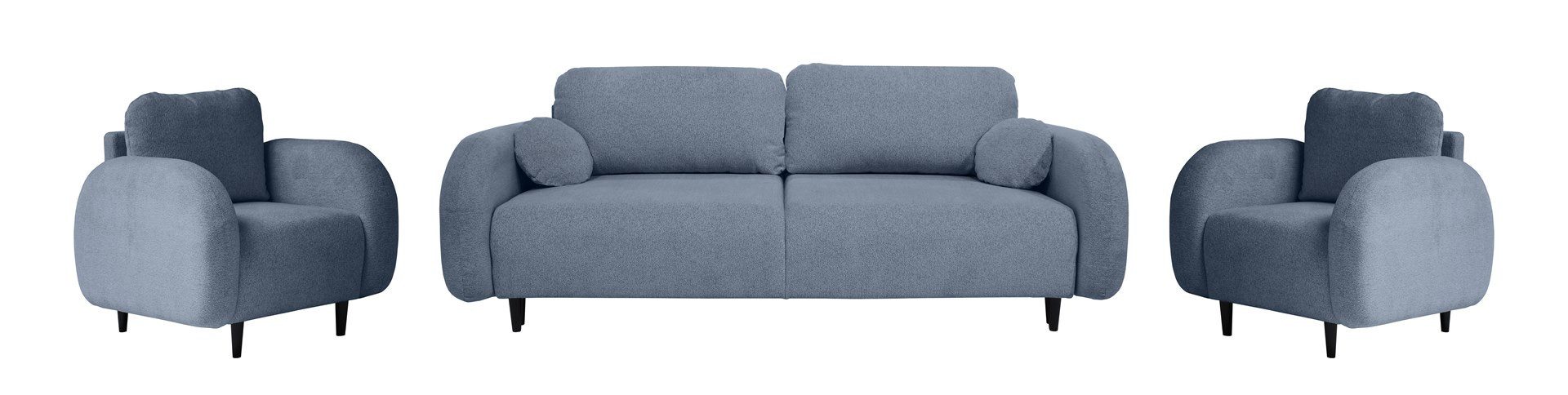 Beautysofa Polstergarnitur OPTIMO 3+1+1, (Sofa 3-Sitzer mit Schlaffunktion), Kunststoffbeine in schwarzer Farbe, modernes Design