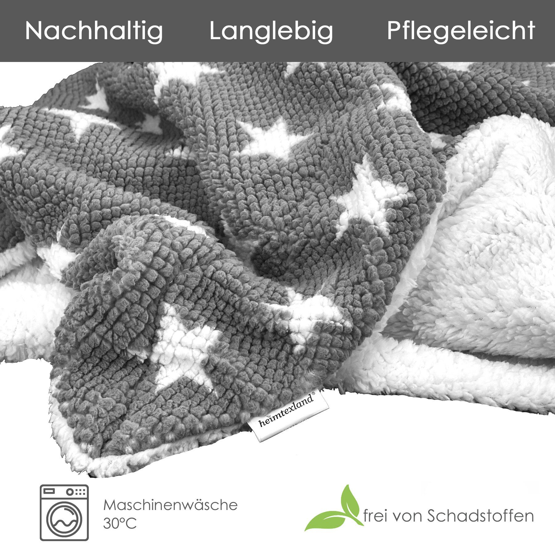 Wohndecke Flauschige Sterne Kuscheldecke 150x200 Sofadecke, heimtexland, mit kuschelig weicher Sherpa Fell Rückseite I Anthrazit