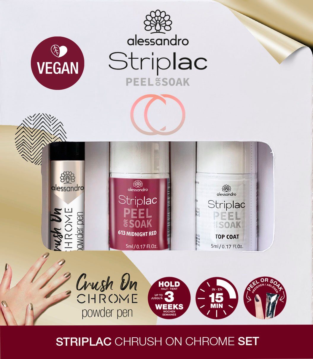 3-tlg. ON alessandro STRIPLAC ICEGOLD OR international CHROME, SOAK CRUSH UV-Nagellack PEEL