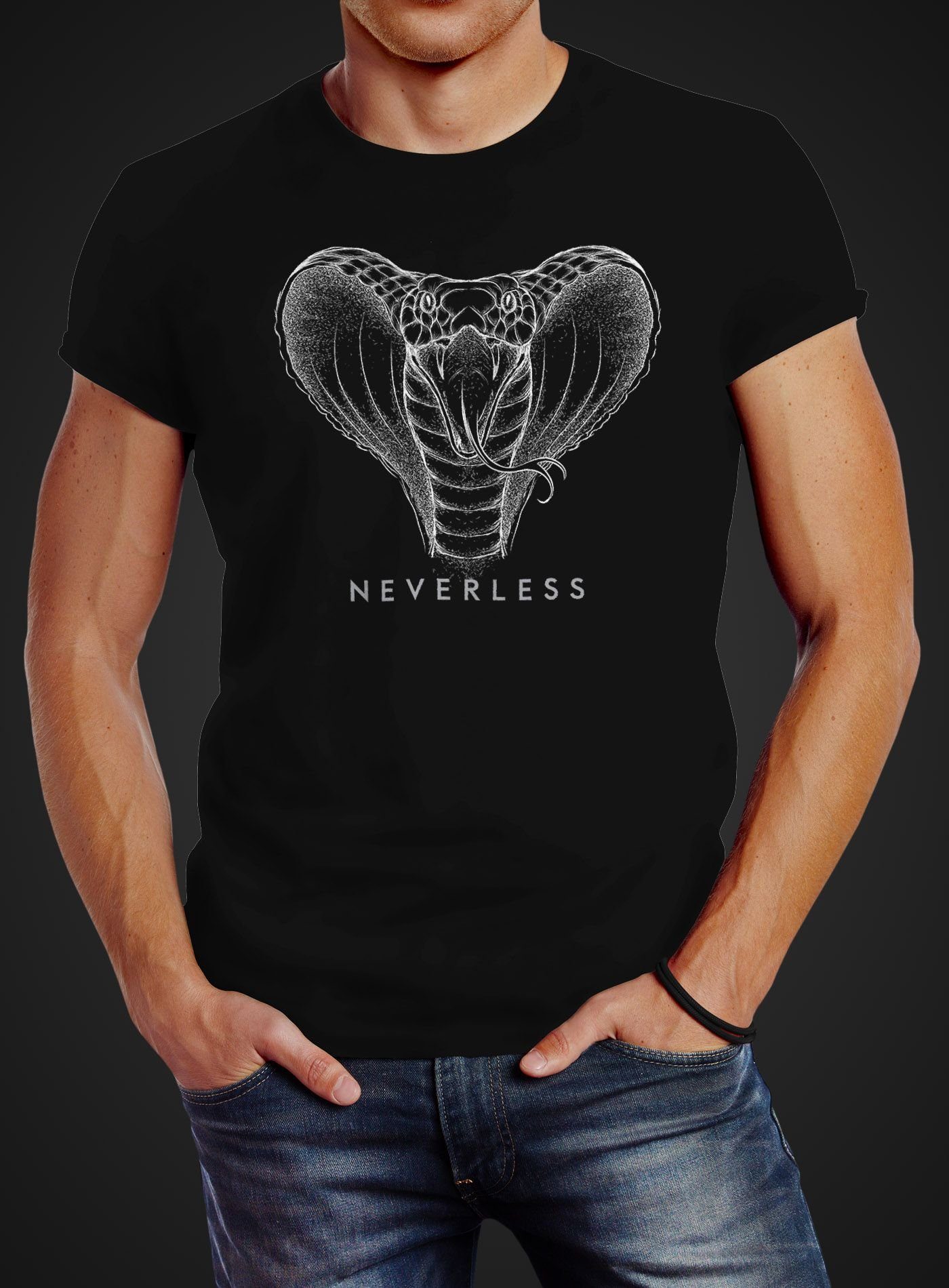Neverless Print-Shirt Print T-Shirt Fashion Grafikstil Herren Streetstyle Kobra Print Designshirt Neverless® mit