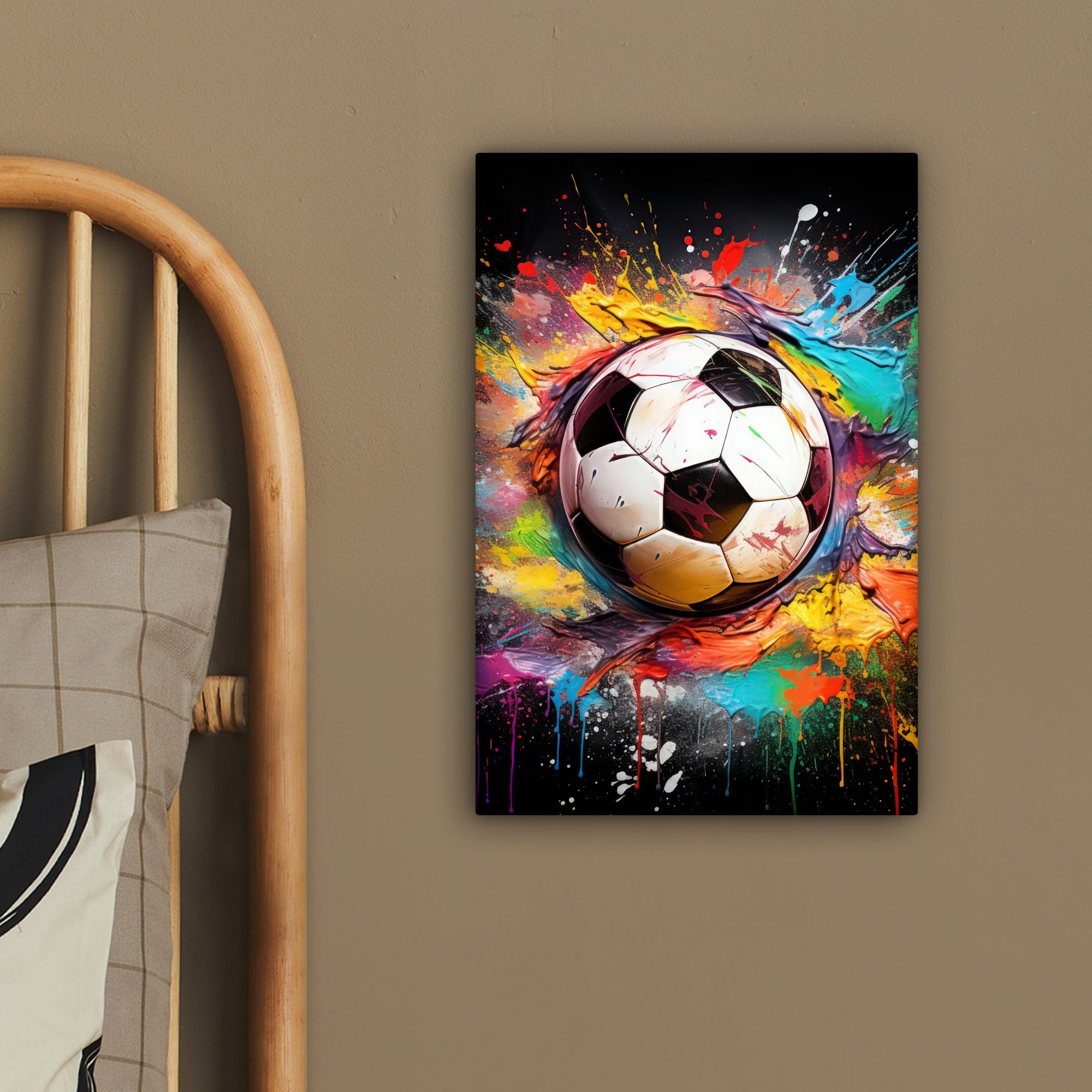 OneMillionCanvasses® Leinwandbild Fußball - Farbe - Farben - Schwarz - Weiß, Fotodruck (1 St), Leinwand Canvas Wandbild, Wanddekoration 20x30 cm – Bild 4 von 5