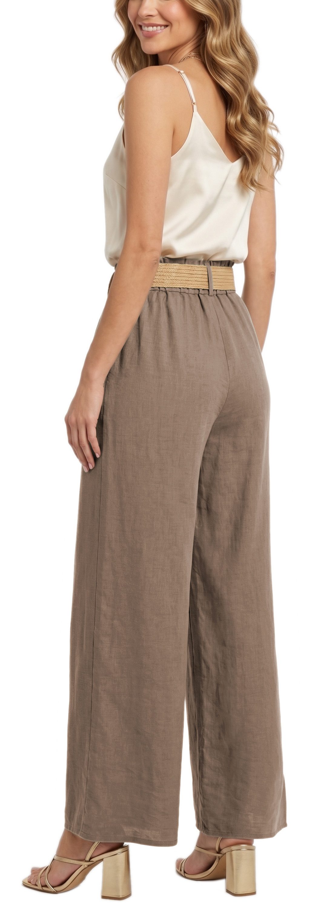 dy_mode Palazzohose Damen High Waist Palazzohose Weitbein Hose Schlupfhose Sommer Strand in Unifarbe, High Waist, mit elastischem Bund