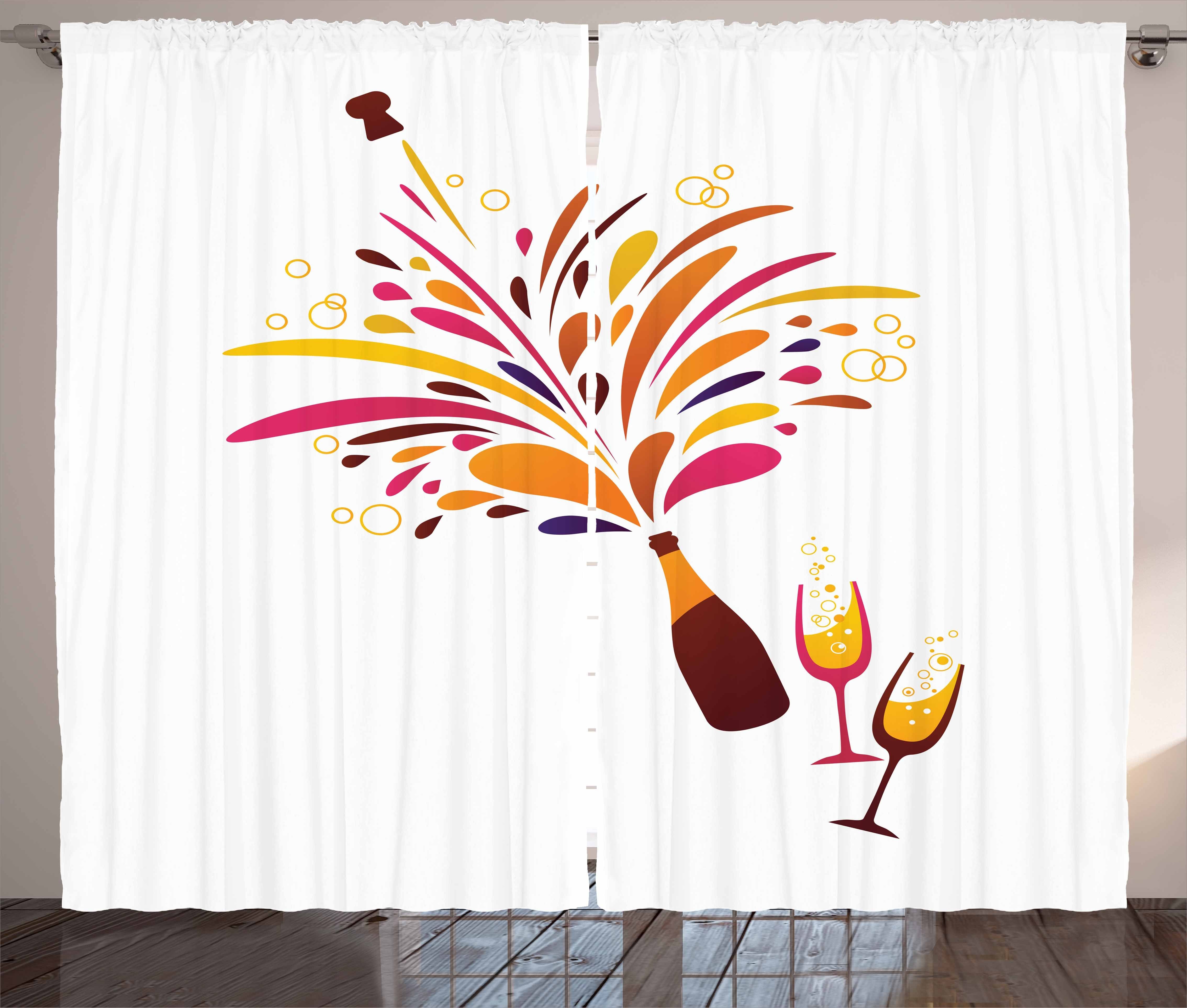 Gardine Schlafzimmer Kräuselband Vorhang mit Schlaufen und Haken, Abakuhaus, Champagner Bunte Champagne Splash