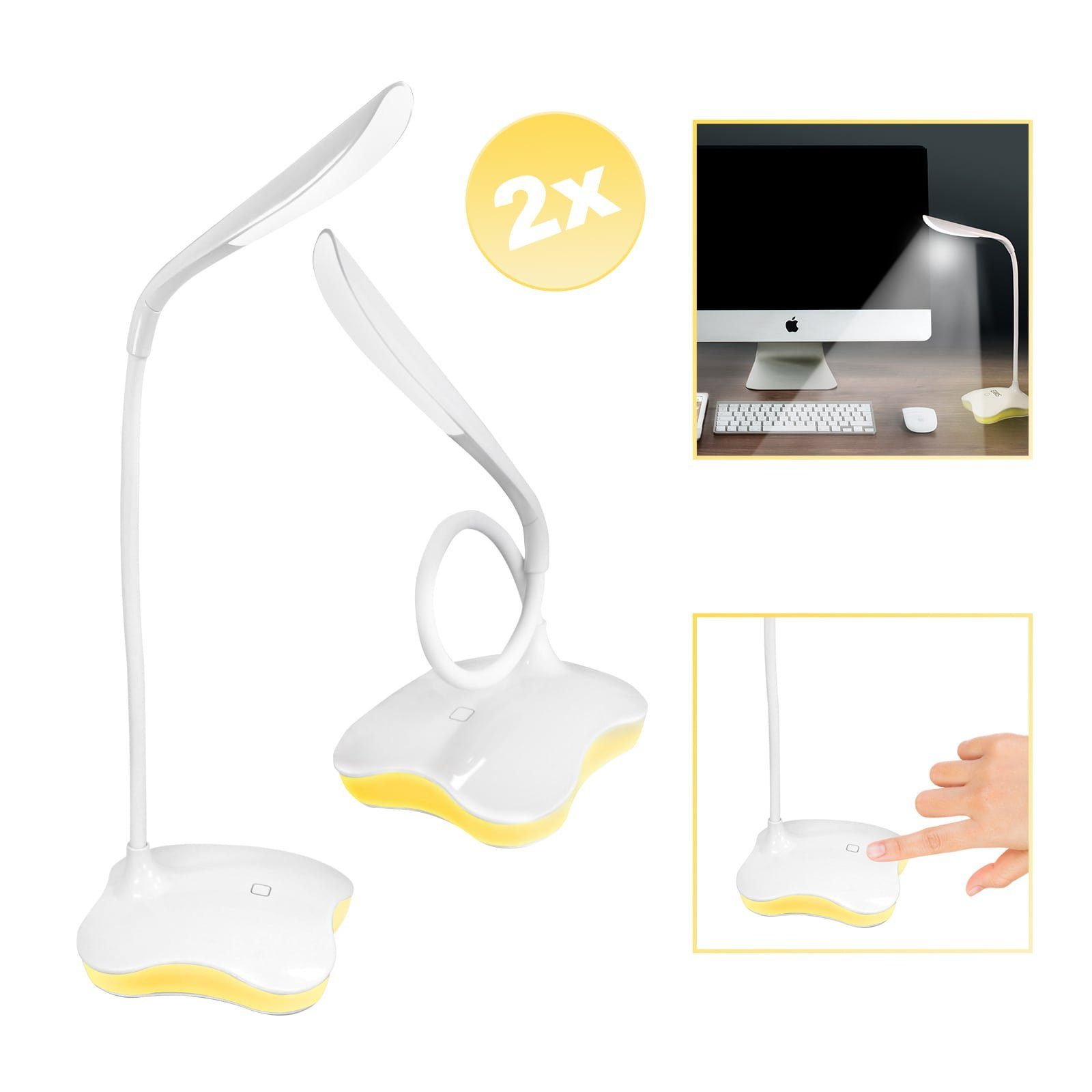 EAXUS LED Schreibtischlampe 2in1 USB Tischleuchte / Nachttischlampe in Weiß, Nachtlicht-Funktion, LED fest integriert, warmweiß, Tageslichtweiß, Stromversorgung über USB oder Batterien, Dimmbar