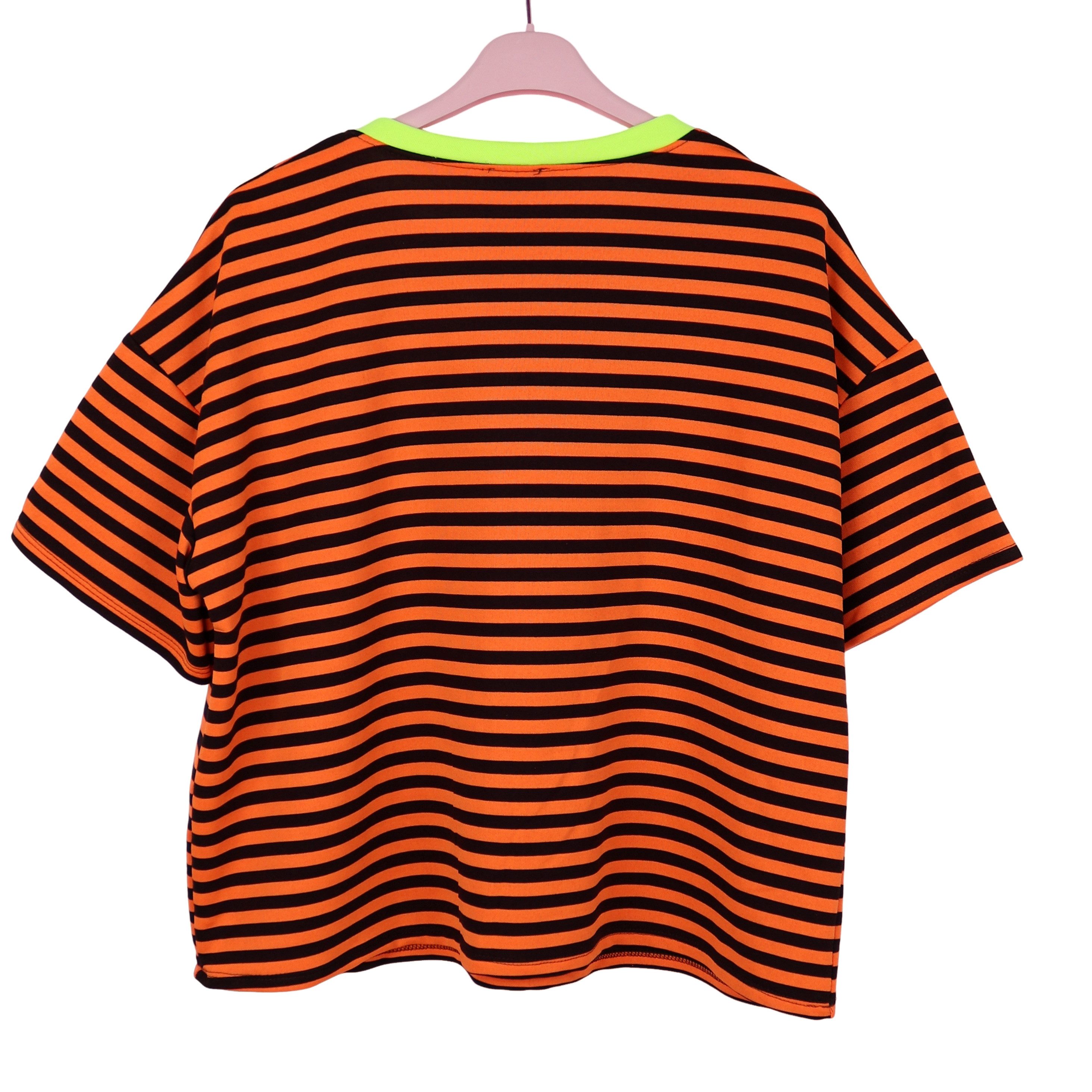 MIRROSI Sweatshirt Damen Kurzarm T Shirt Oversize Neonfarben Streifenmuster Ringelshirt, One Size Passform (ca. Gr. 34–40); Made in Italy