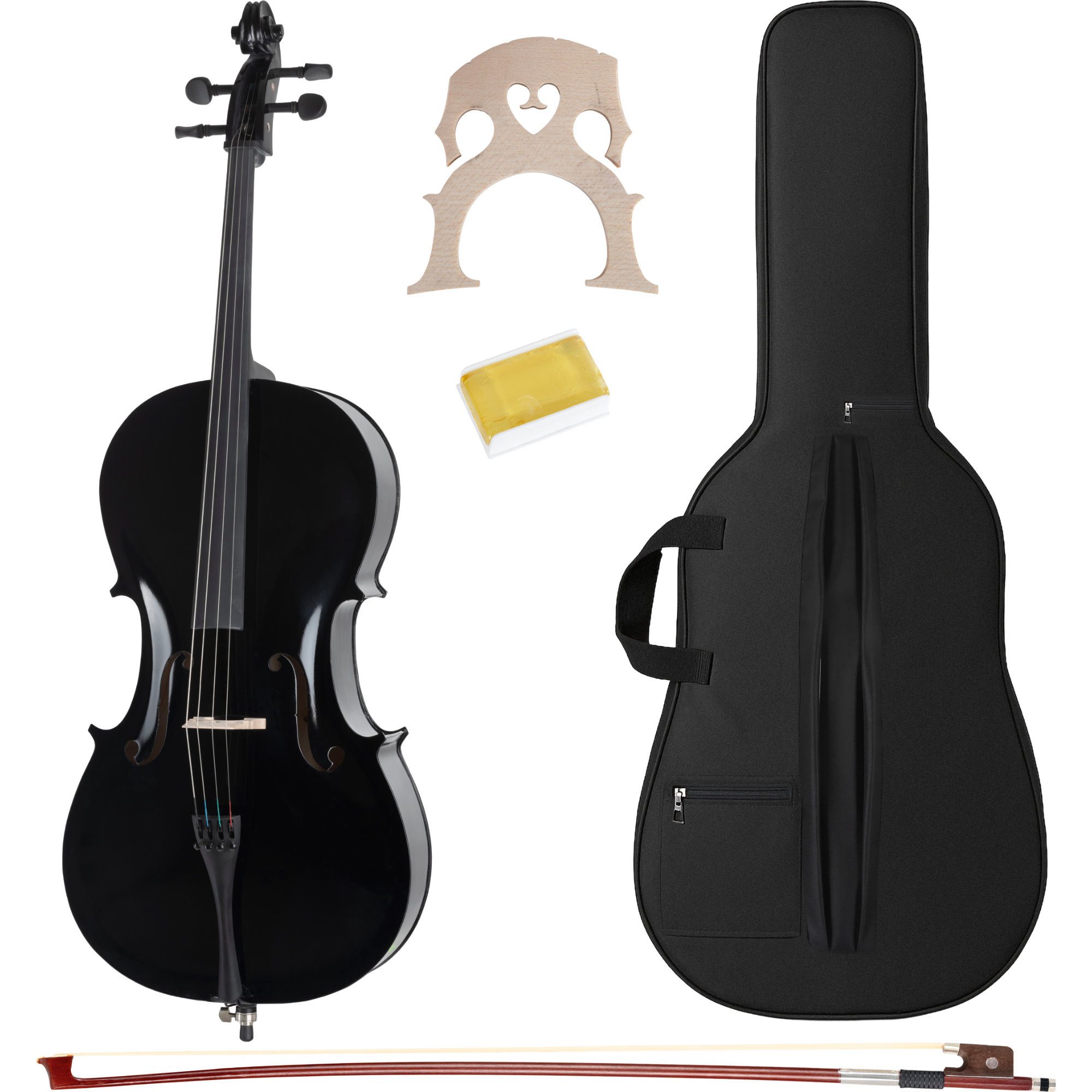 Classic Cantabile Cello CP-100BK 4/4 Cello Set Schwarz - Klassische Klänge, klassisches Design, Cellotasche mit Außentaschen für Bogen und weiteres Zubehör, Boden, Zarge, Hals, Griffbrett und Steg aus Ahorn