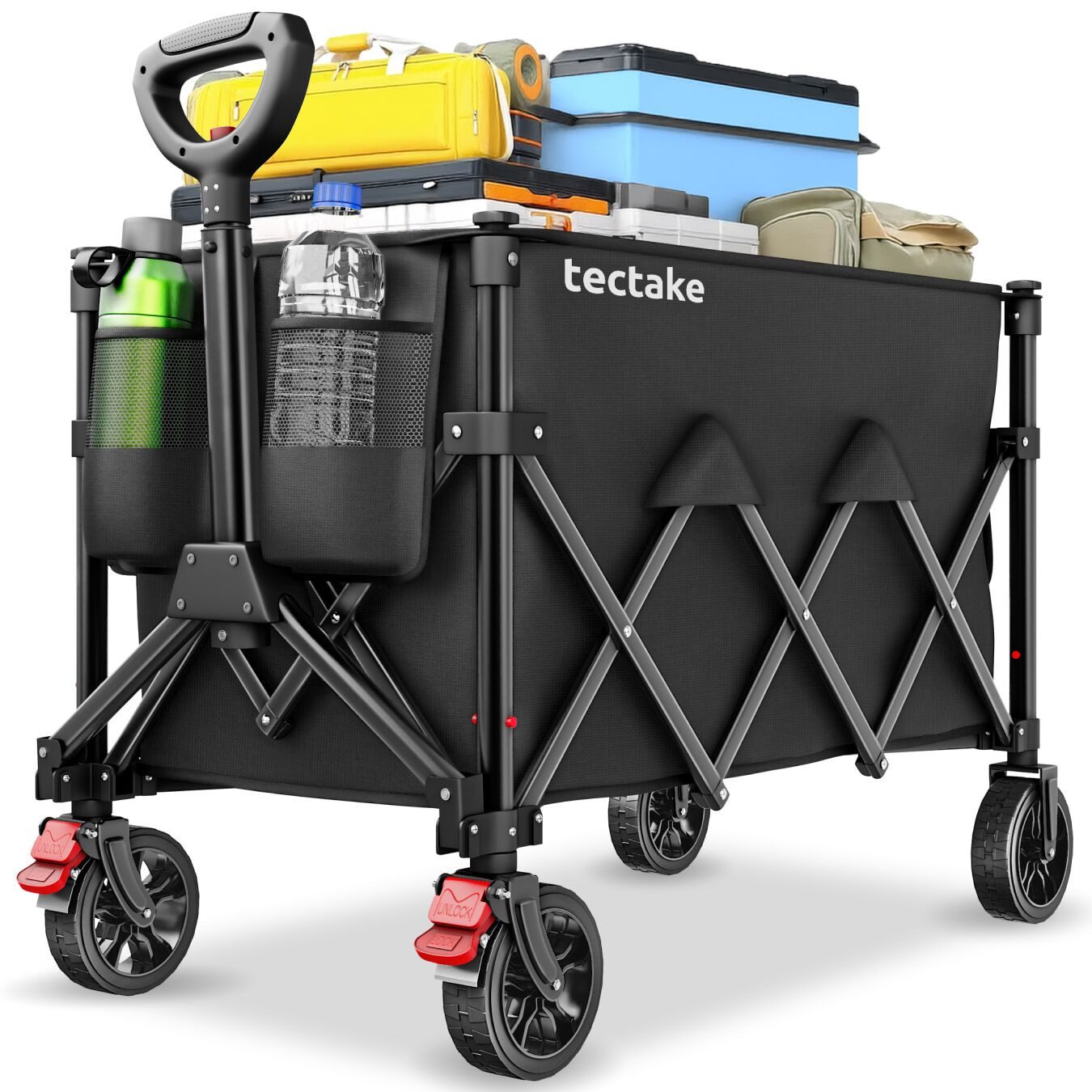 tectake Bollerwagen Handwagen RollRider faltbar, Teleskopgriff, Profilräder (1 Transportwagen, 1-tlg., 120L Volumen in Schwarz mit abnehmbarer Plane aus Oxford-Gewebe), faltbar