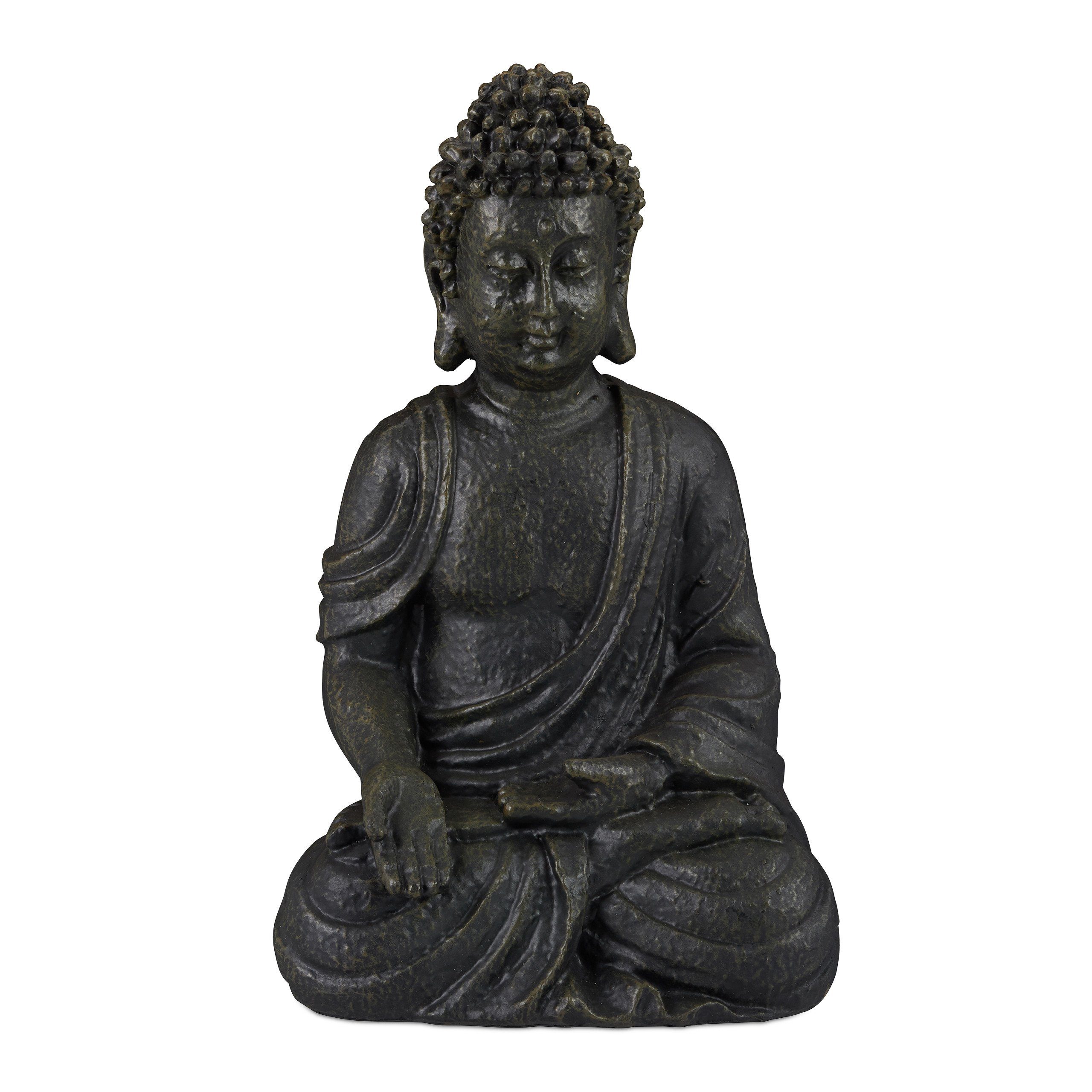 relaxdays Buddhafigur Buddha Figur sitzend 18cm, Dunkelgrau Anthrazit