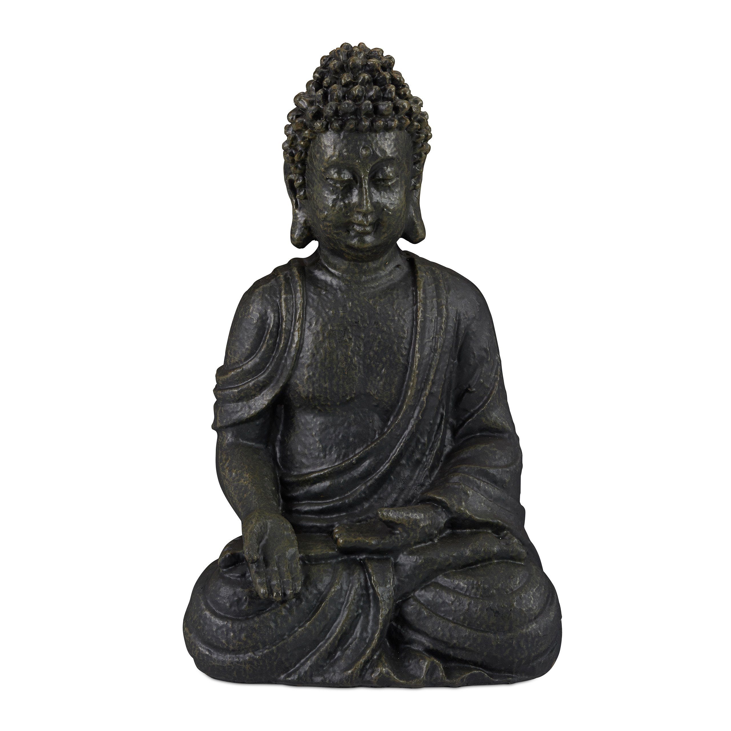 relaxdays Buddhafigur Buddha Figur sitzend 18cm (1 St), Dunkelgrau
