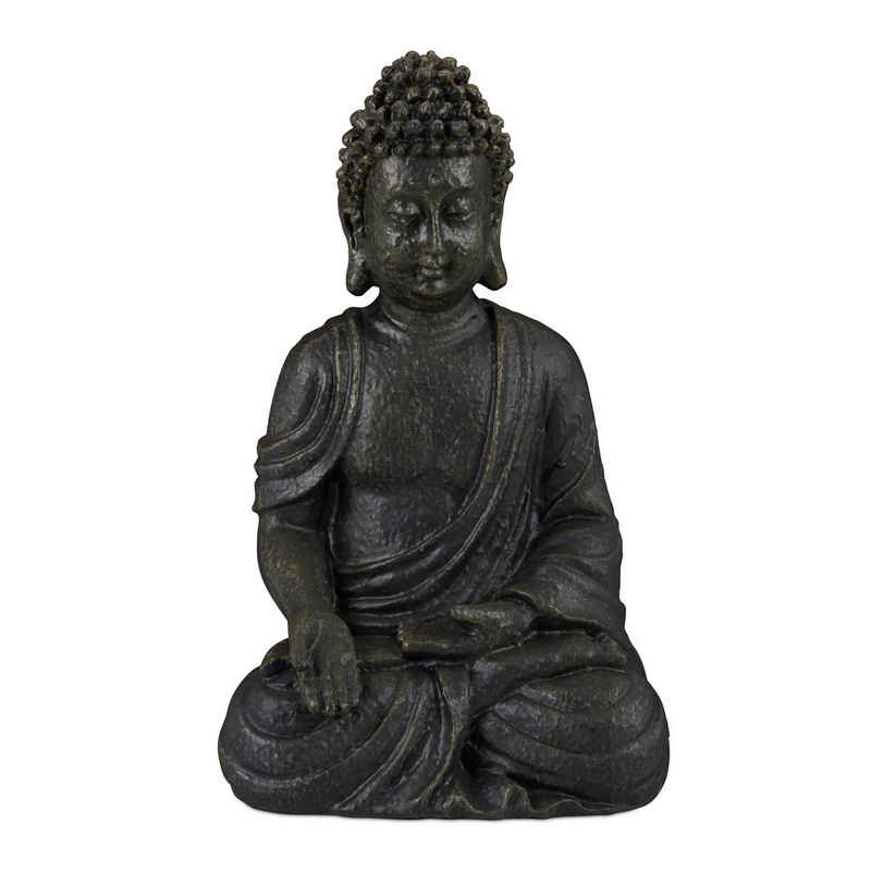 relaxdays Buddhafigur Buddha Figur sitzend 18cm, Dunkelgrau
