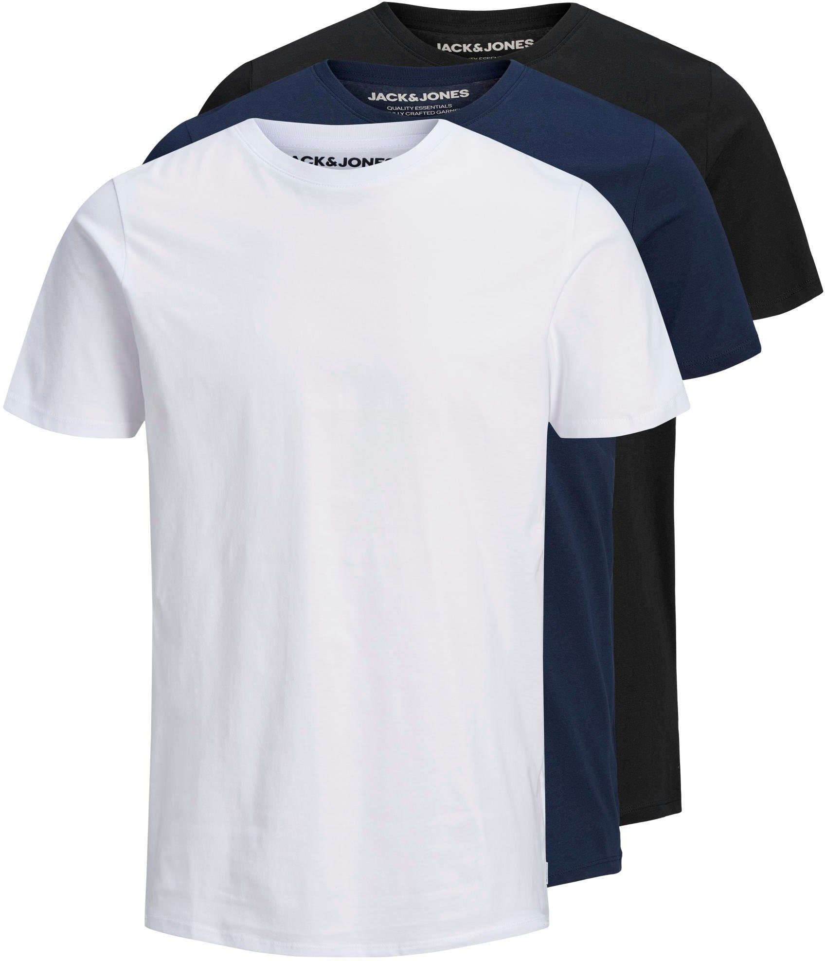 Jack & Jones Rundhalsshirt ORGANIC BASIC TEE 3PK (Packung, 3-tlg) schwarz, navy, weiß