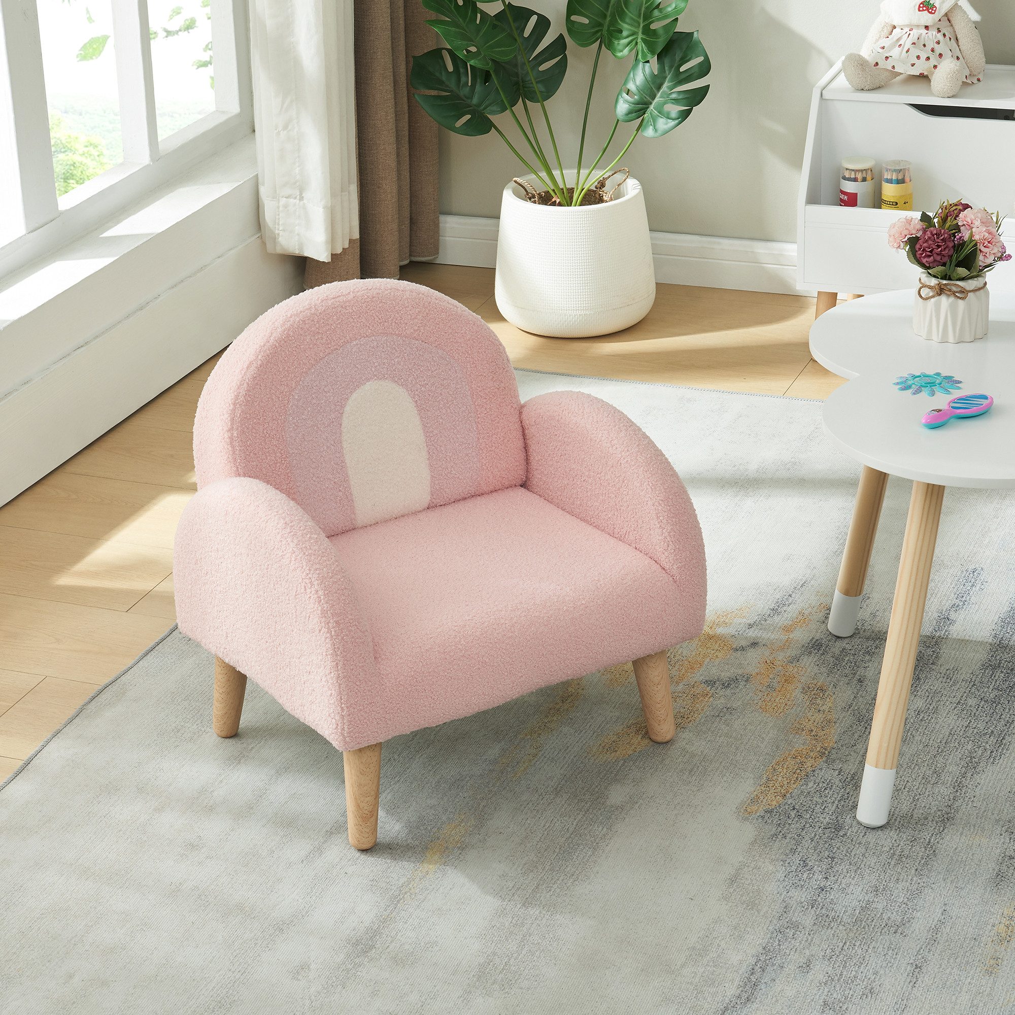 en.casa Kindersessel, »Sorreindi« 50 x 50 x 45 cm Teddystoff Rosa