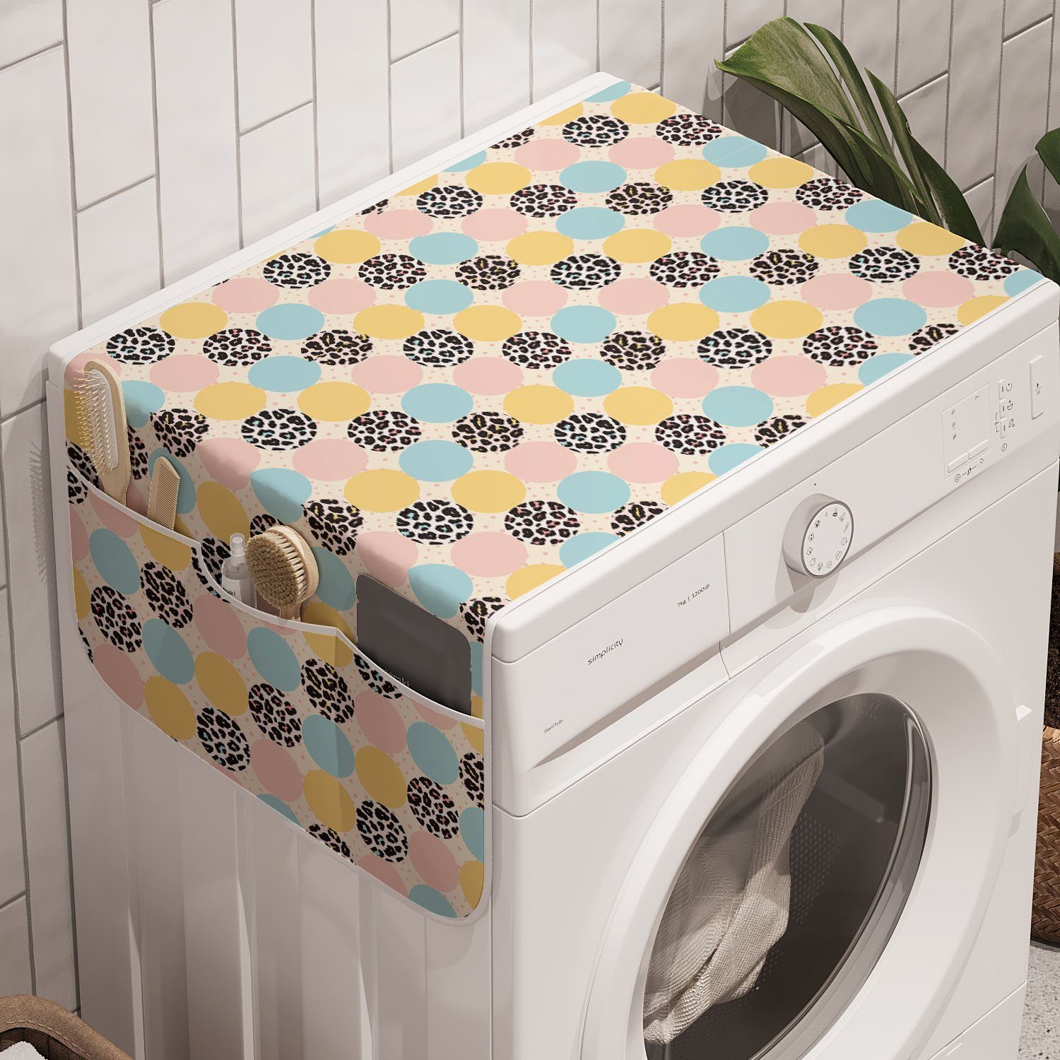Abakuhaus Badorganizer Anti-Rutsch-Stoffabdeckung für Waschmaschine und Trockner, Pastell Runden mit Tierdruck