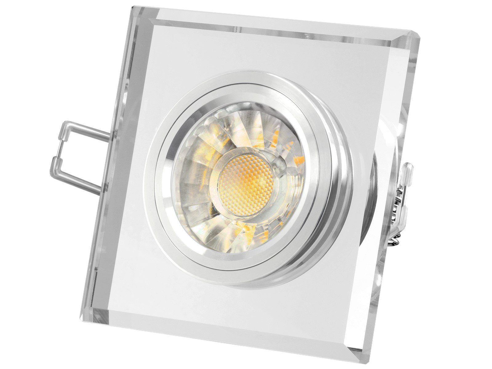 Design klar Einbaustrahler 7W, Glas LED SSC-LUXon Warmweiß Einbaustrahler aus LED quadratisch spiegelnd,